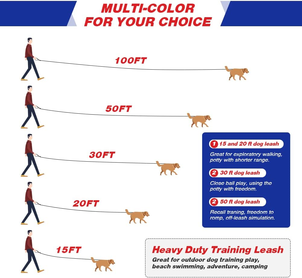Dog/Puppy Obedience Recall Training Agility Lead 4Ft 5Ft 6Ft 10Ft 15Ft 20Ft 30Ft 50Ft Long Nylon Training Dog Leash for Small Medium Large Dogs image number 2