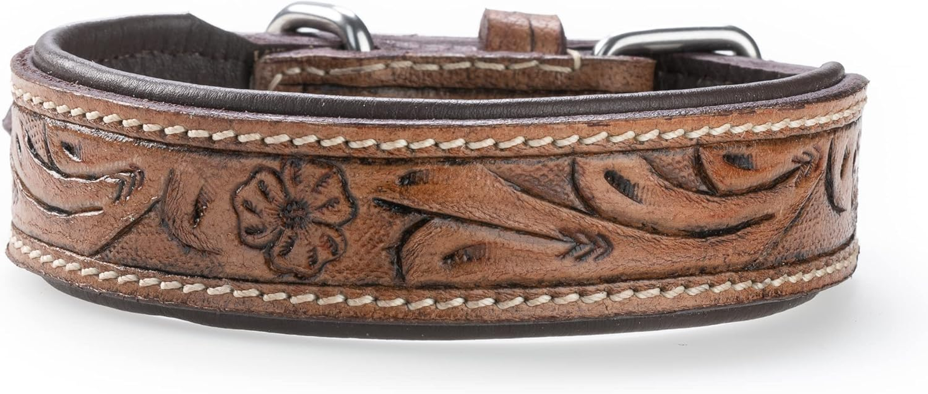 Exclusive Leather Dog Collar with Carved Floral Patterns/Ornaments - Buffalo Leather Collar - Padded Dog Leather Collar Abey (L (41-49.5 Cm) image number 1