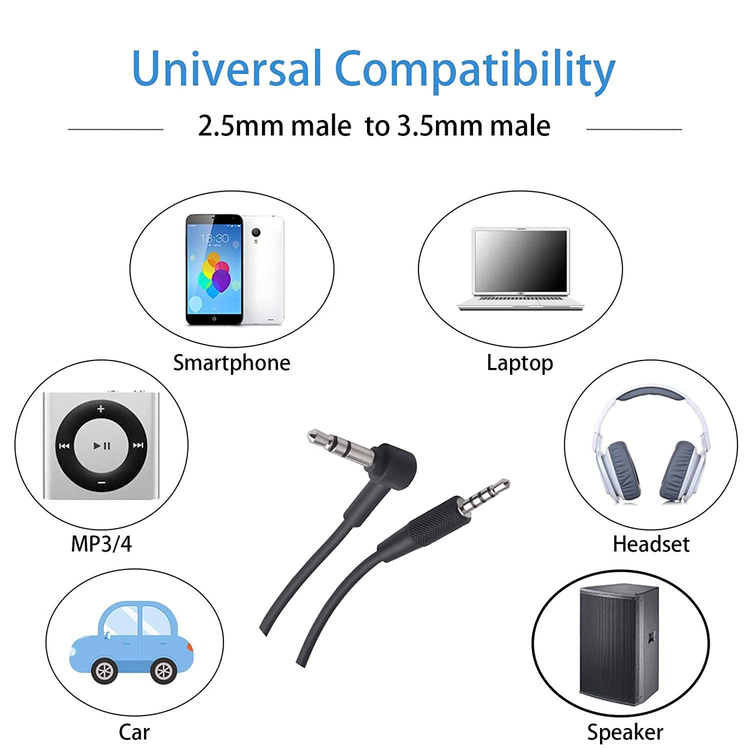 2.5Mm to 3.5Mm AUX Cable Audio Cord Compatible with Synchros E40BT E50BT J56BT E45BT E55BT E65BTNC ELITE750NC Duetbt Duetnc LIVE400BT LIVE500BT TUNE600BTNC LIVE650BTNC S400BT Headphones image number 6
