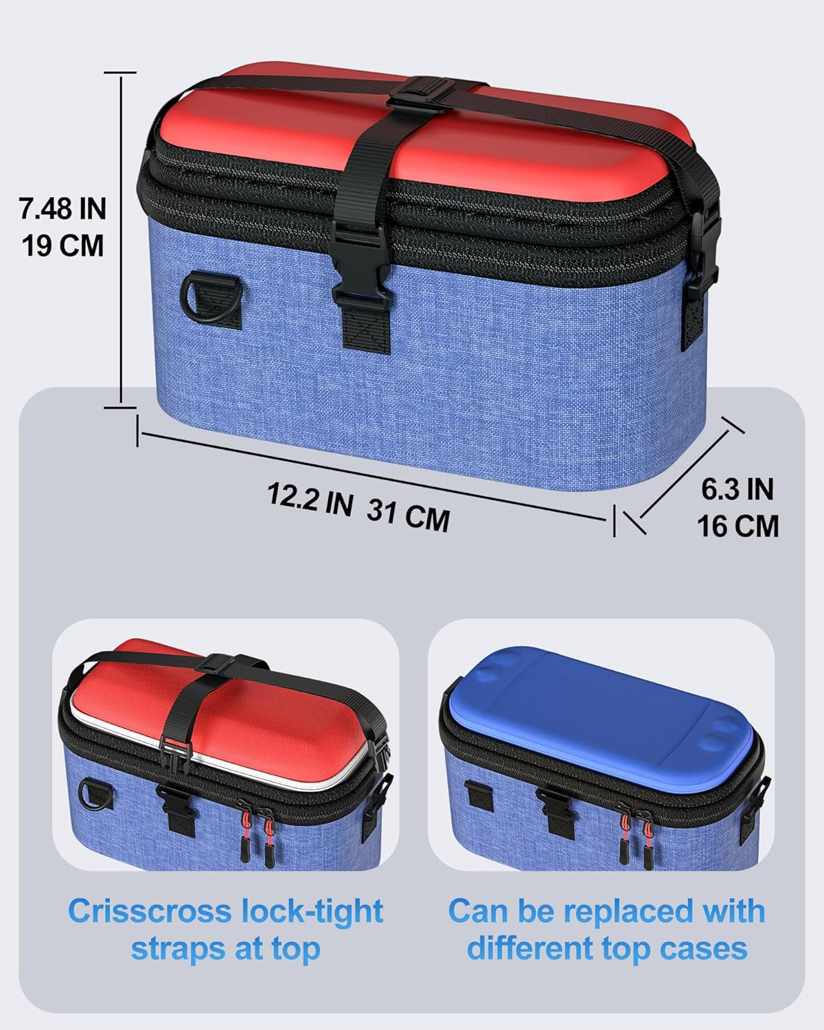 Procase 2-In-1 Carrying Case for Nintendo Switch 2 2025, Portable Hard Travel Bag with Detachable Layers, All in One Storage Box for Switch 2 Dock Console Controller Adapter and Accessories -Red&Blue - Black image number 5
