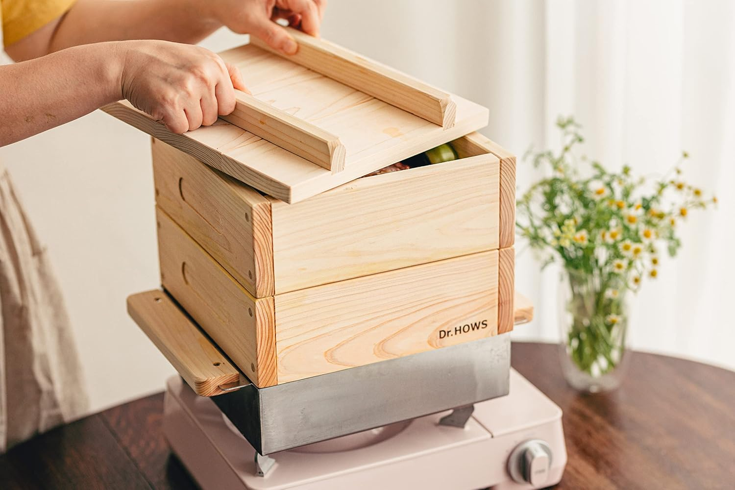 Dr. House Hinoki Steamer, 2 Tier Full Set, Seiro, Natural Hinoki Material, Korean Steamer, Oden Pot, 10.2 X 10.2 Inches (26 X 26 Cm), Large Capacity, Induction Compatible image number 2