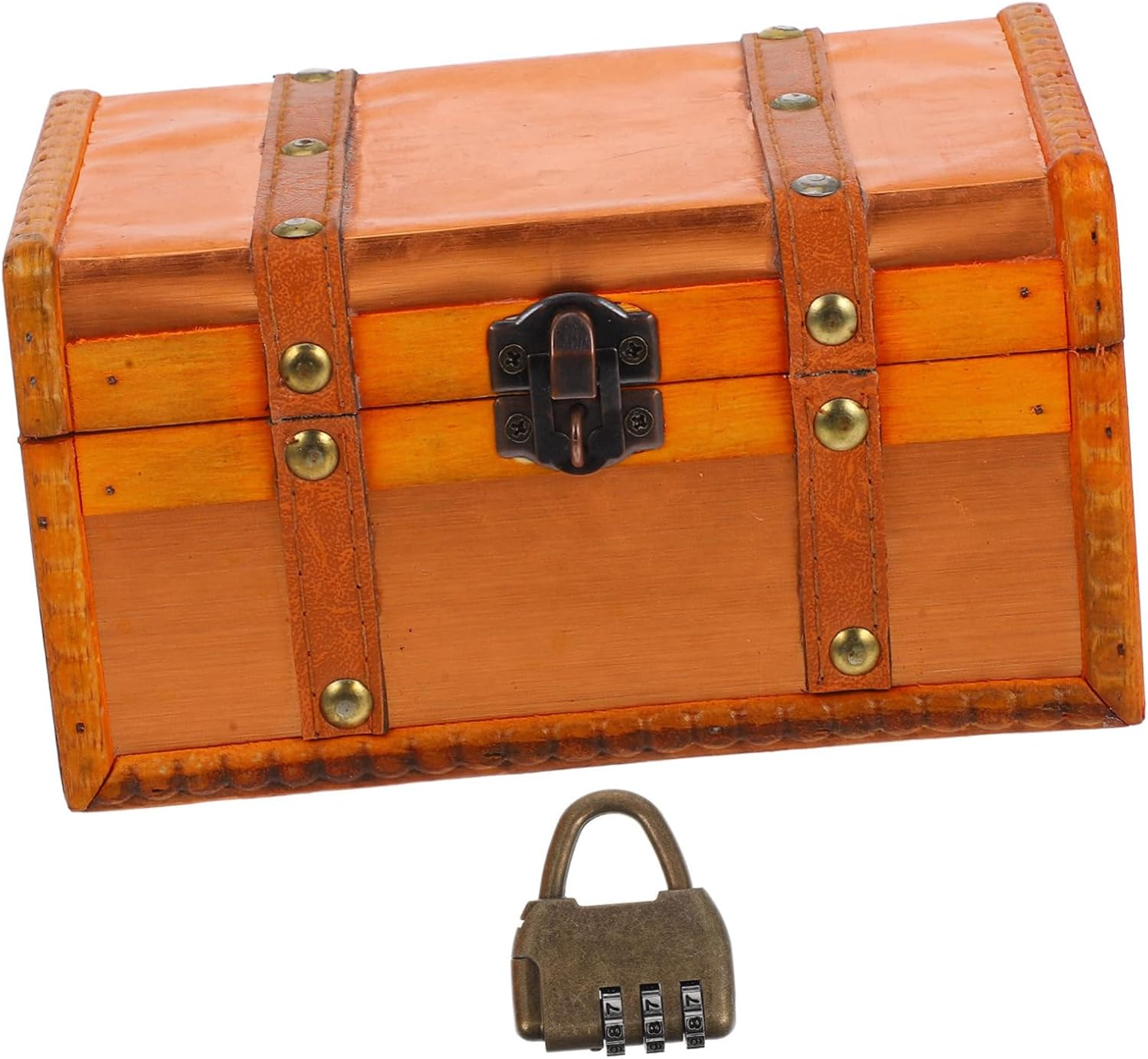 Retro Wooden Storage Box Vintage Treasure Chest for Boys and Girls Lockable Decorative Box Small Trinket Organizer for Desktop image number 6