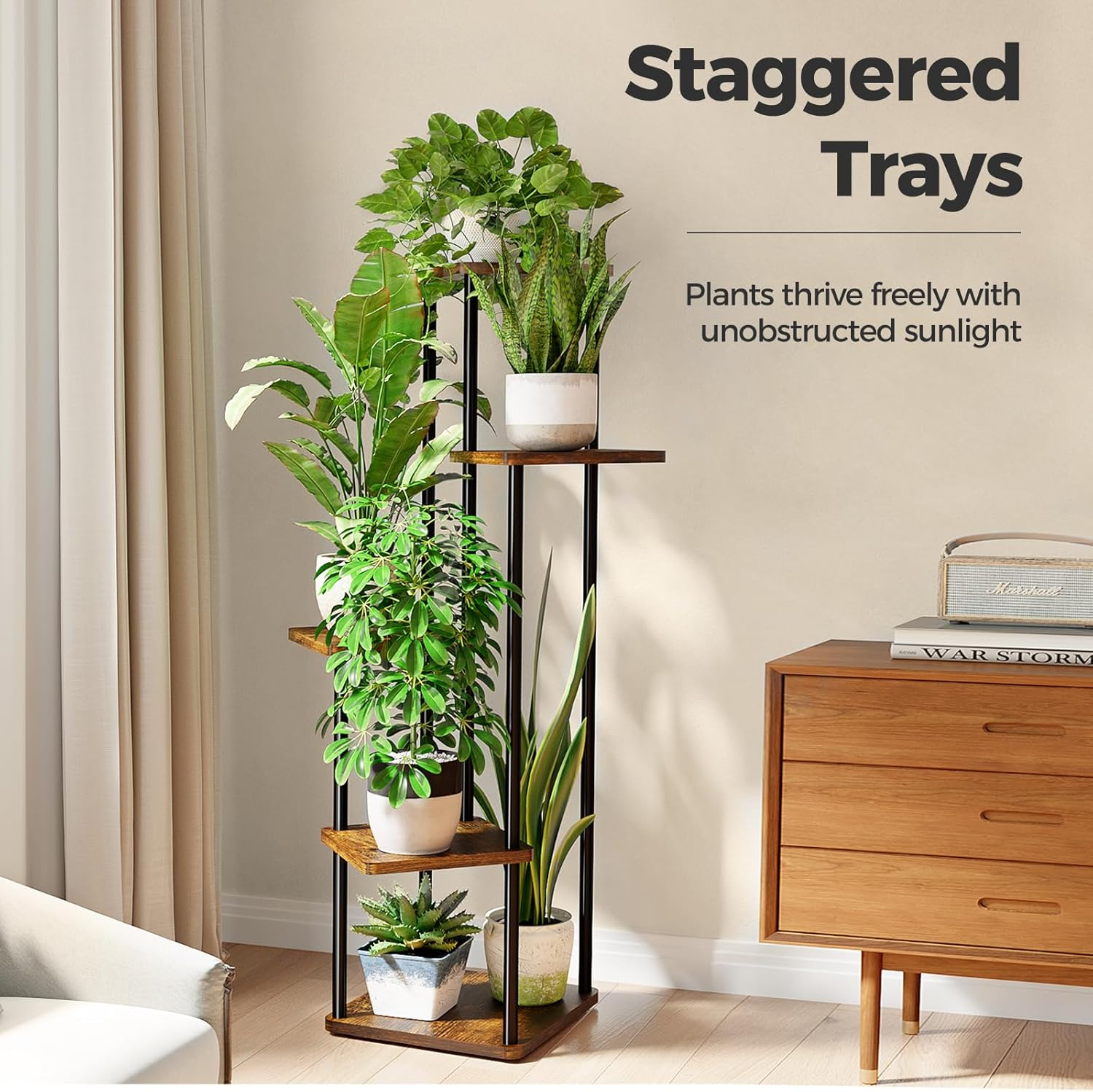 Bamworld Corner Plant Stand Indoor, 5 Tier Metal Plant Shelf for Multiple Plants, Tall Flower Stand for Patio Garden Balcony Living Room Bedroom(Brown) image number 2