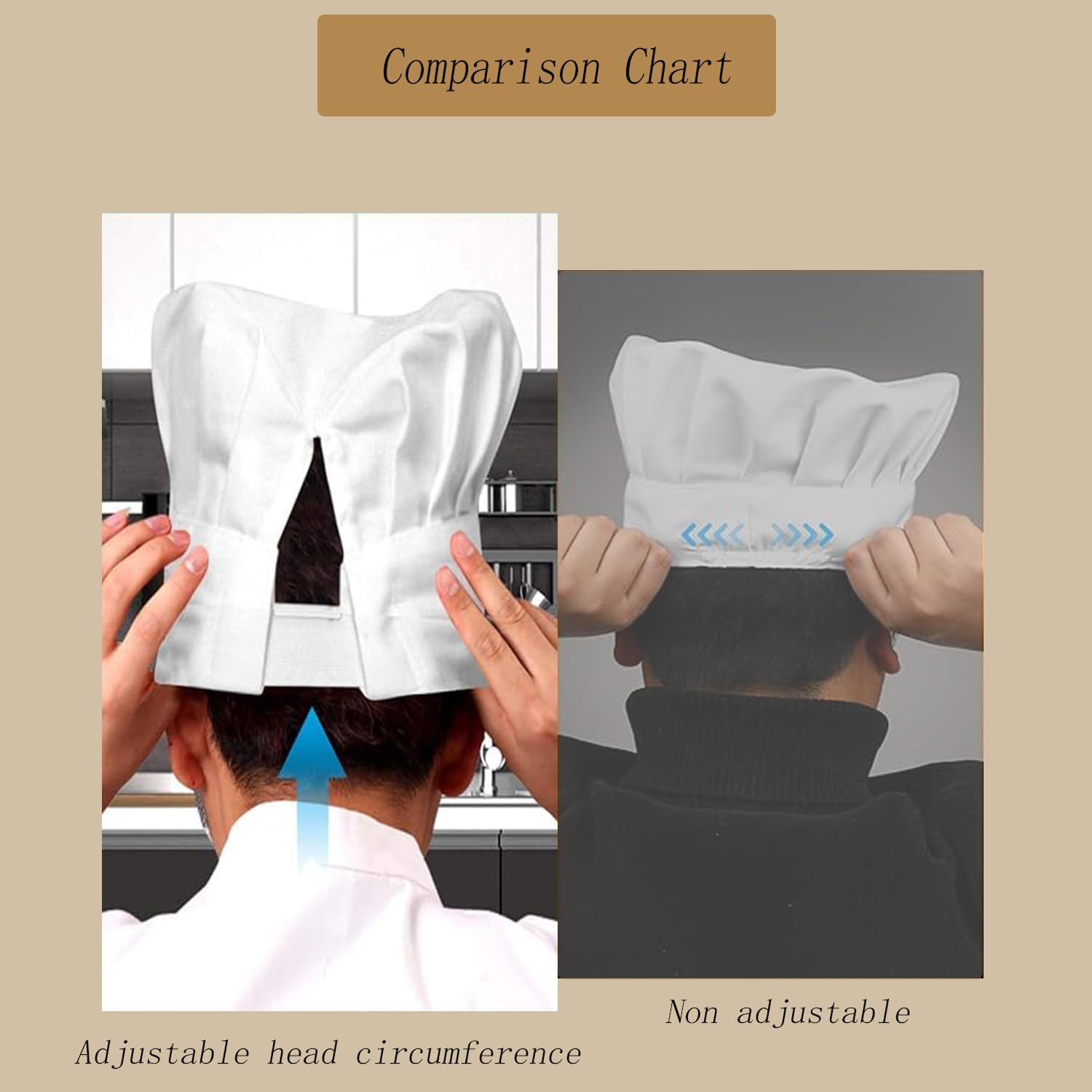 2 Pcs Chef Hat, Adult Elastic Kitchen Cooking Chef Cap, Adjustable DIY Bakery Hats, White Kitchen Catering Baker Caps,Bakers Hat for Cooking, Baking, Pizza Part image number 4