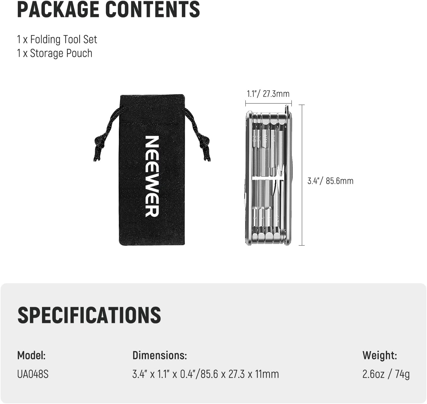 NEEWER 10 in 1 Folding Screwdrivers Tool Set: 4 Screwdrivers, 6 Hex Keys, Pocket Tool Compatible with Smallrig Camera Cage Rig Top Handle Tripod QR Plate, UA048S Silver image number 3