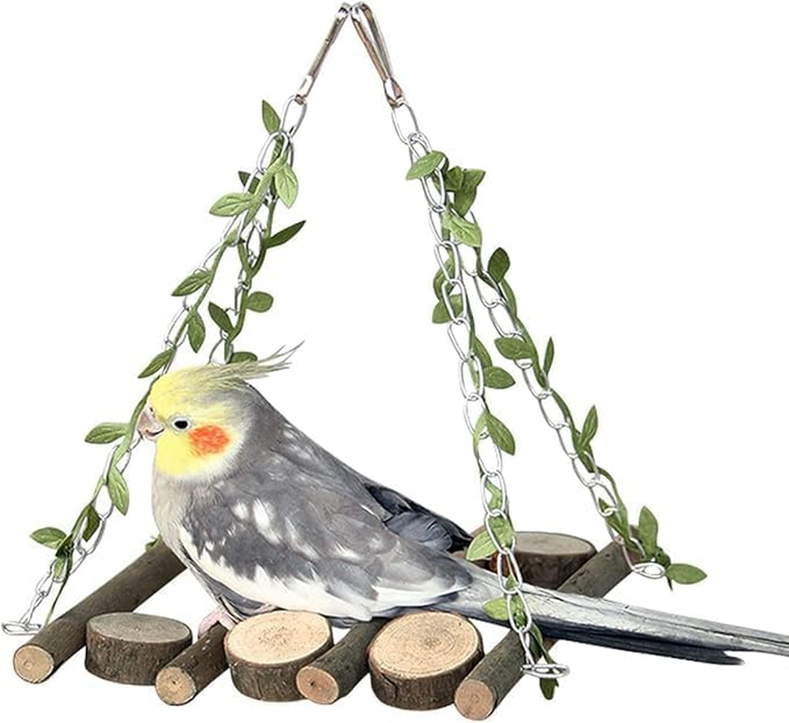 Limcryspp Natural Wooden Parrot Swing, a Suspended Gnawing Toy with a Safety Rope for the Phoenix/Budgerigoo Standing Cage image number 1
