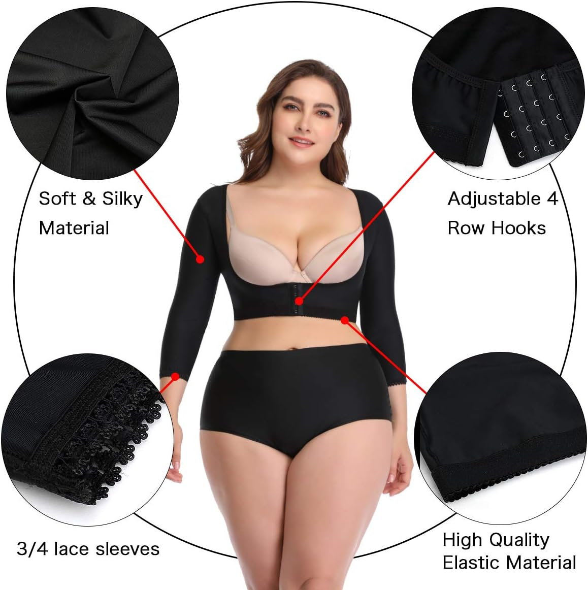 Woahee Women'S Arm Shaper plus Size Arm Faja Compression Sleeve Garment Post Surgical Arm Shapewear image number 5