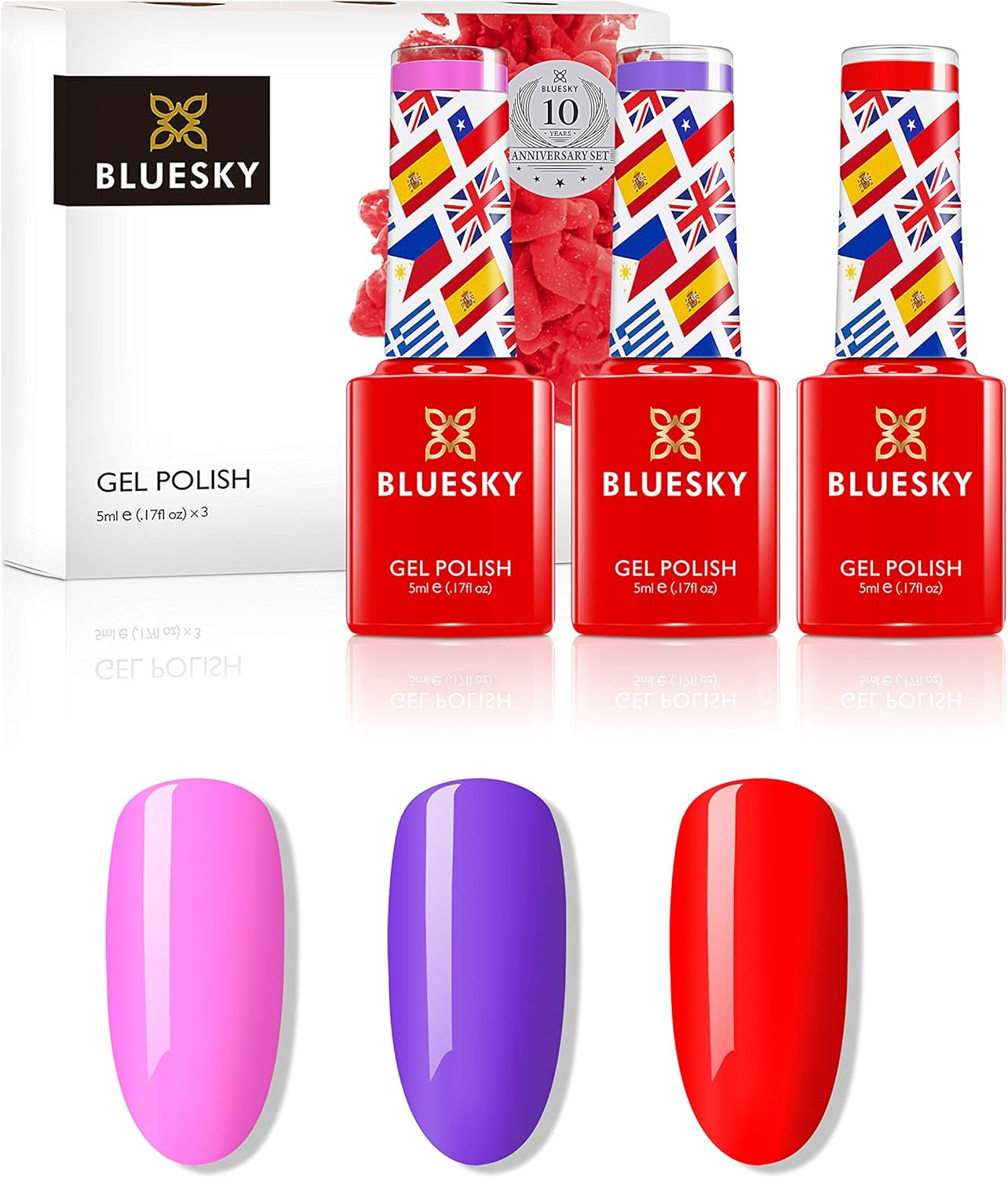 BLUESKY Gel Polish, Gel Nail Polish Set, 10 Year Anniversary - Full Collection. 9 X 5 Ml. Pink, Purple, Red, Nude, Pastel, Glitter - All 3 Sets image number 2