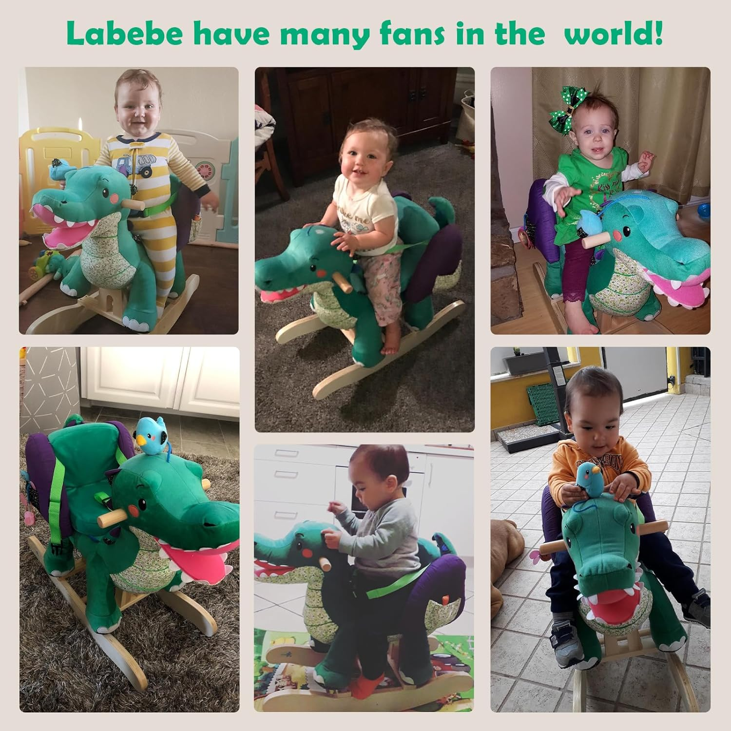 Labebe Child Rocking Horse Toy, Stuffed Animal Rocker, Green Crocodile Plush Rocker Toy for Kid 1-3 Years, Wooden Rocking Horse Chair/Child Rocking Toy/Outdoor Rocking Horse/Rocker/Animal Ride On image number 4