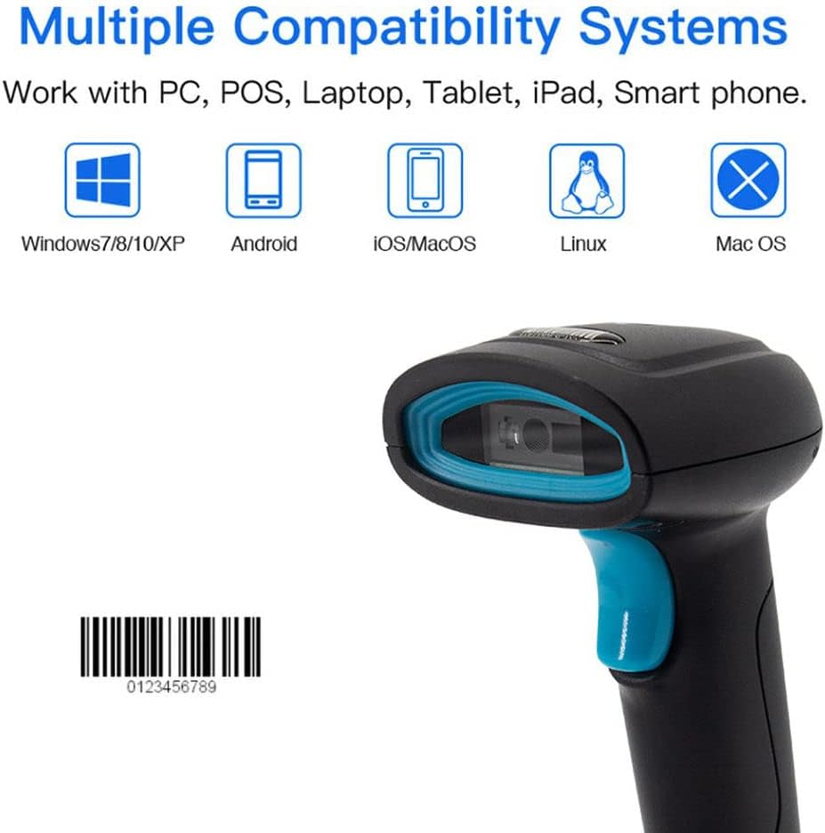 Wireless 1D Barcode Scanner, USB Barcode Reader, 300Scans/Sec, 32-Bit ARM Processor, 1.5M Anti-Shock, Handhold Laser Scanner for Supermarket, Convenience Store, Warehouse image number 1