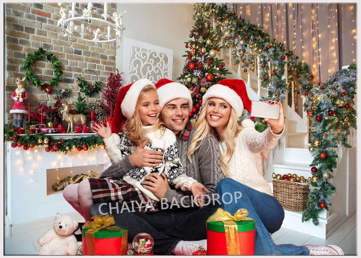 CHAIYA 7X5Ft Christmas Backdrops Christmas Fireplace Photography Background Xmas Tree Gift Holiday Party Decoration Children Family Xmas Birthday Party Decor Banner CY-189 image number 5