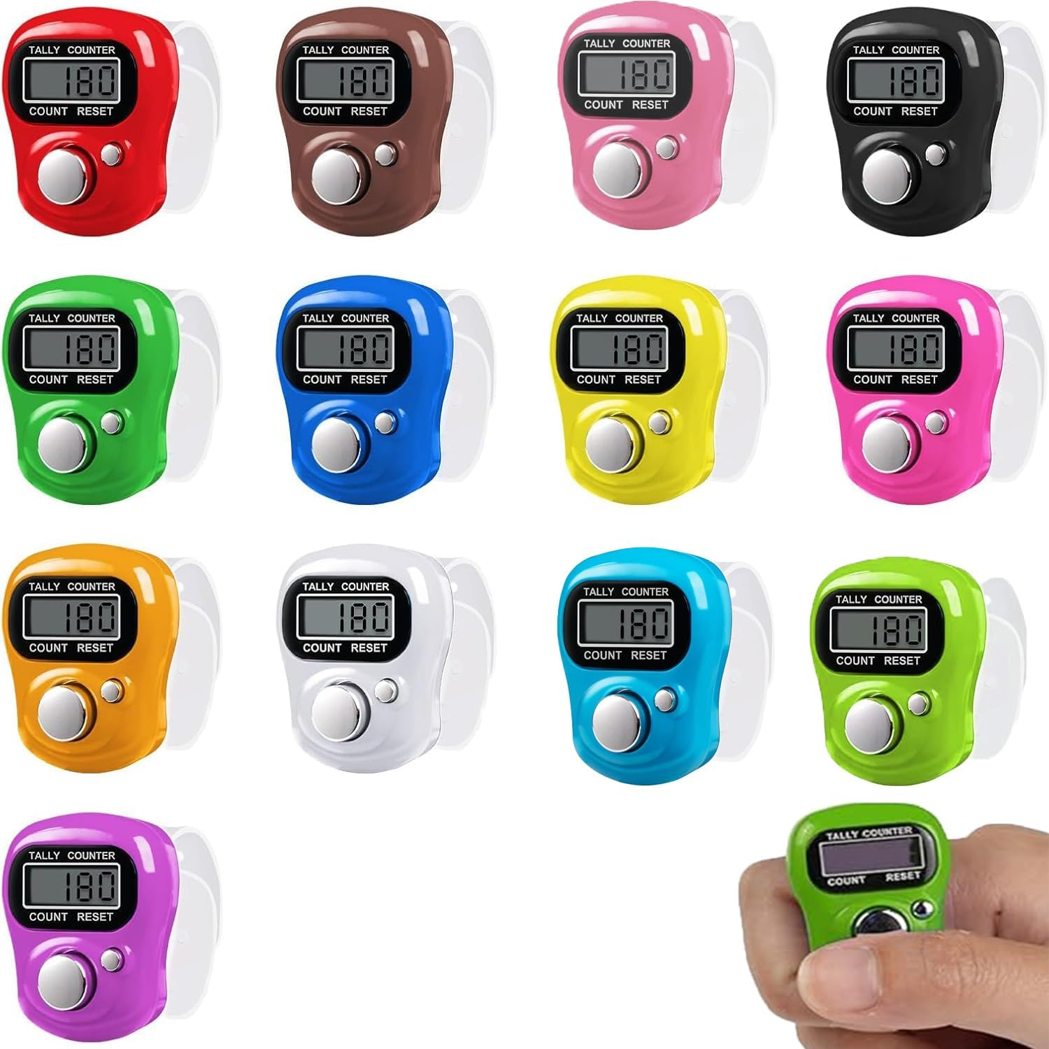Roczential Clicker Counter Counters Electronic Finger Tally Counter 13 Pcs Electronic Finger Tally Counter Mini LCD Digital Display Handheld Pitch Clicker Mini LCD Digital Display Tally Counter image number 1
