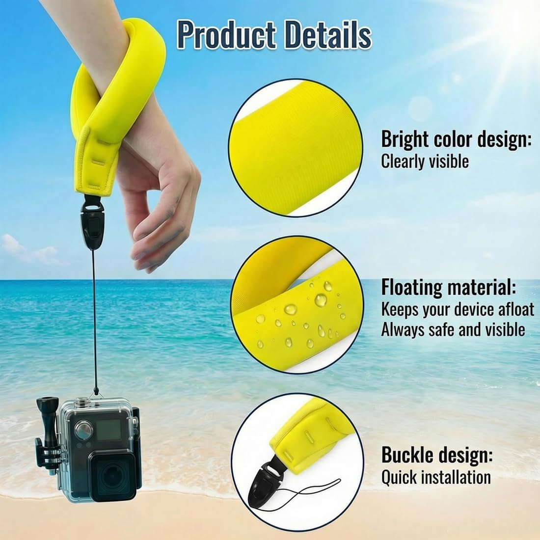 Camera Float Wrist Strap,Waterproof Floating Lanyard for Gopro, Nikon Canon, Sony, Fujifilm & More Underwater Camera image number 5