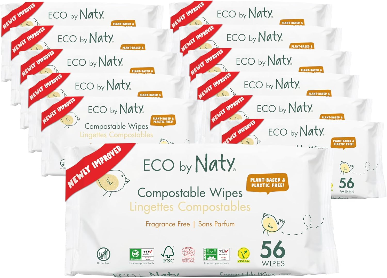 ECO by Naty Baby Wipes, Unscented, 12 Packs of 56 (672 Count) image number 1
