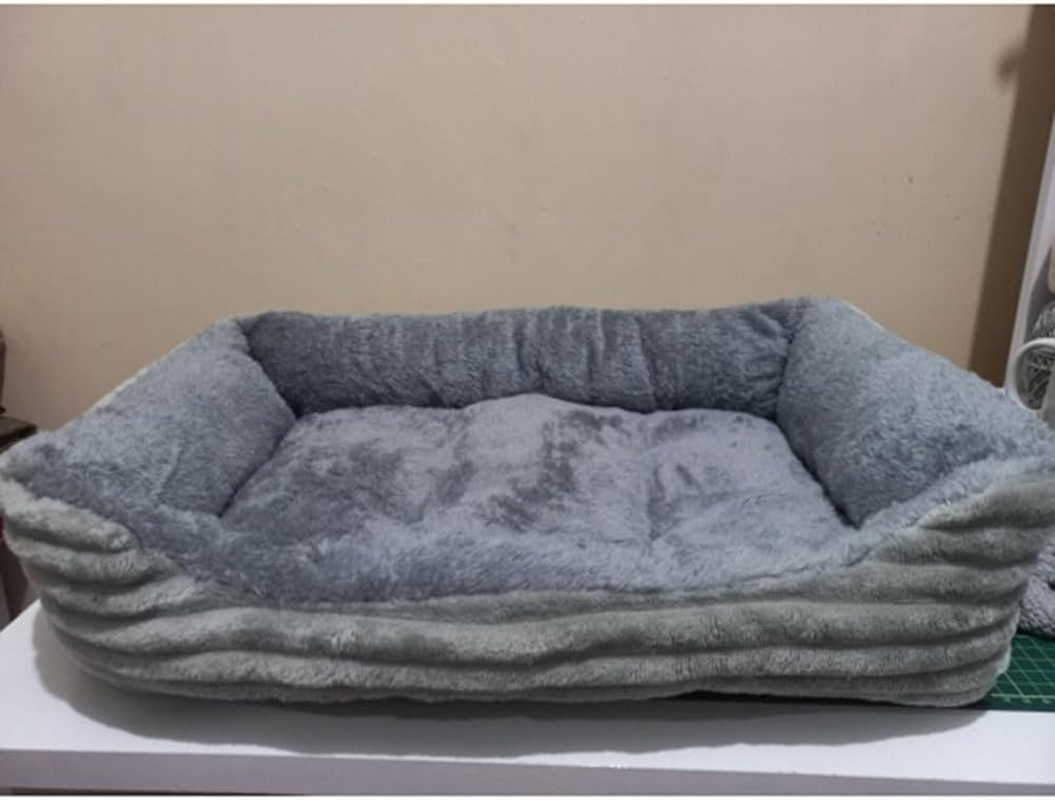 VENEKA Grey Dog Bed Pet Square Plush Dog Kennel Mat Small and Medium Dog Sofa Mattress Pet Dog Bed House Mat Pet Supplies 70 X 55 Cm image number 2