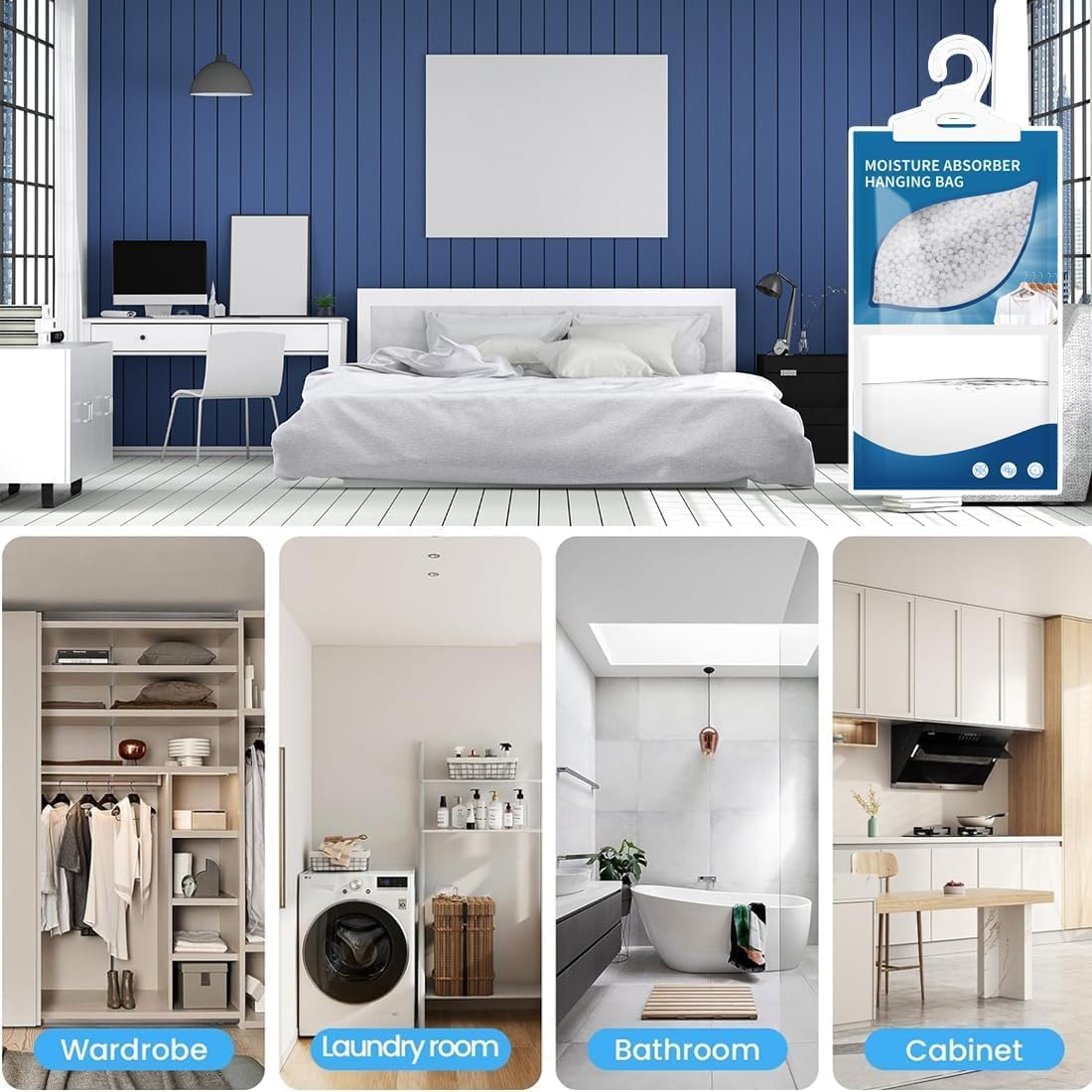 10 Pack Moisture Absorbers Packets,Closet Quick Dehumidifier Bags,Portable Hanging Humidity Absorber,Desiccant Hanging Bag for Wardrobe, Kitchen, Bedroom, Bathroom (230G) image number 1