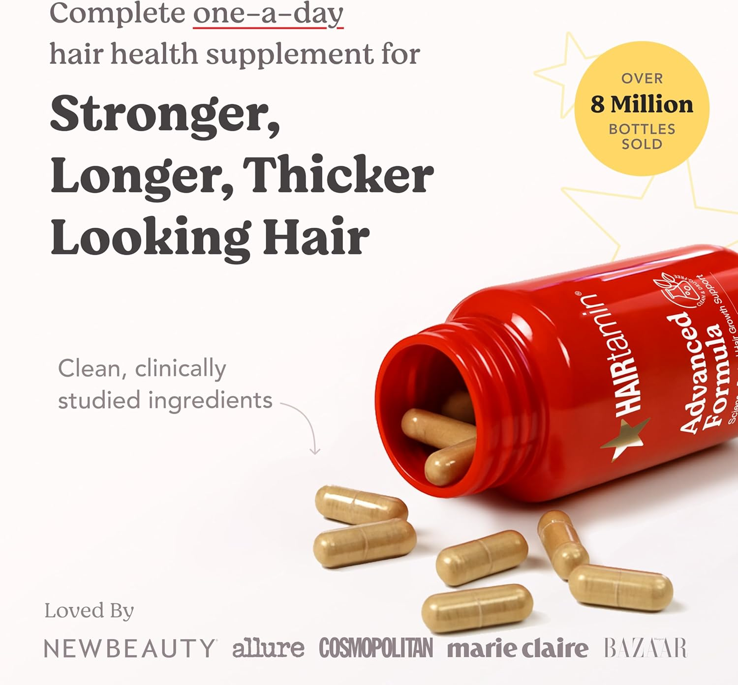 Hairtamin Fast Hair Growth Biotin Vitamins Gluten Free Thirty Vegetarian Capsules Supports Stronger Longer Thicker Hair Reduces Hair Loss and Thinning All Natural Supplement Three Pack image number 4