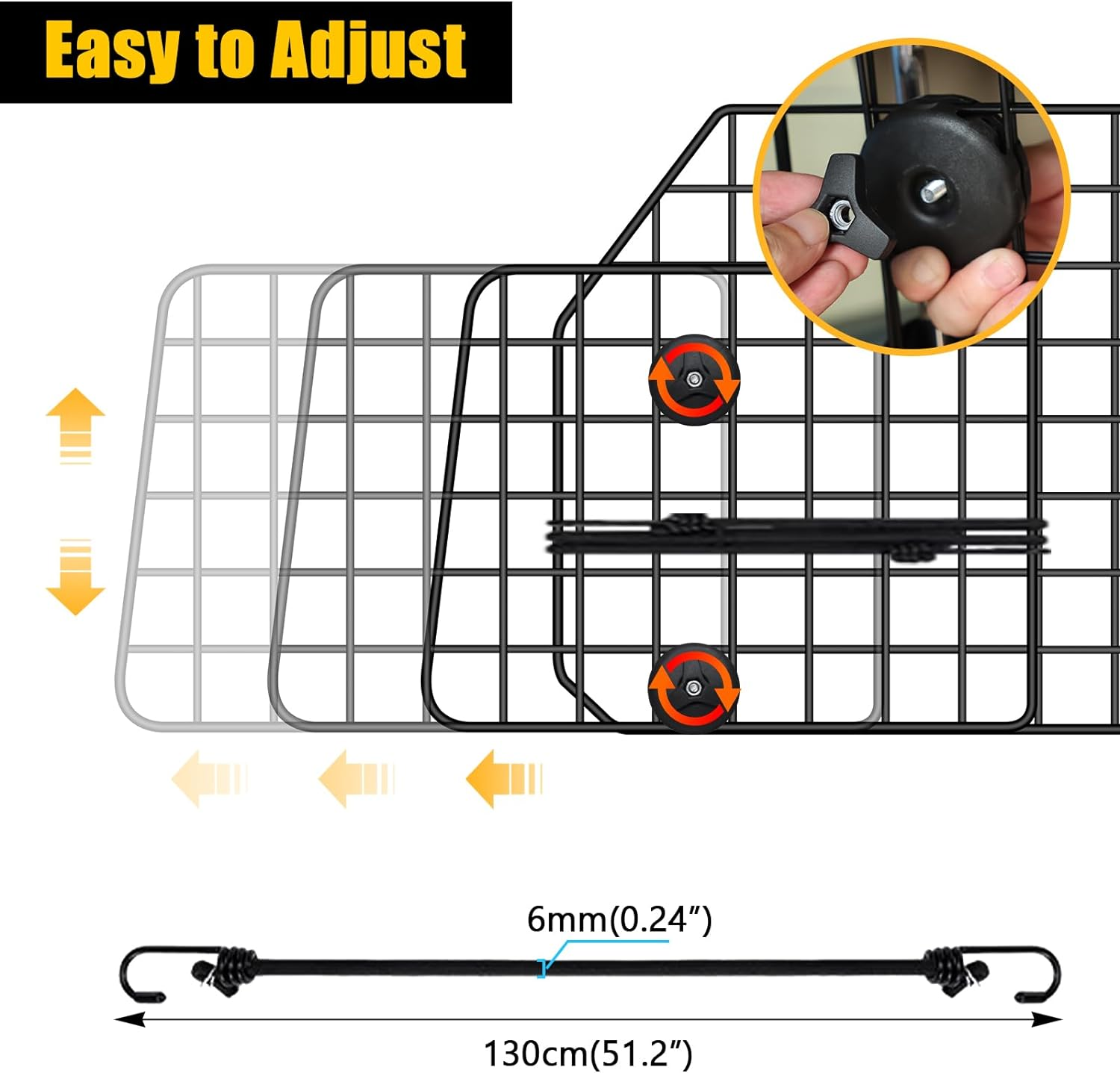 Gtongoko Dog Car Barriers for Suvs, Vehicles, Cars, & Trucks, Adjustable Heavy-Duty Wire Mesh Pet SUV Barriers Universal-Fit, Car Accessories Safety Travel, 2 Elastic Ropes Included image number 3