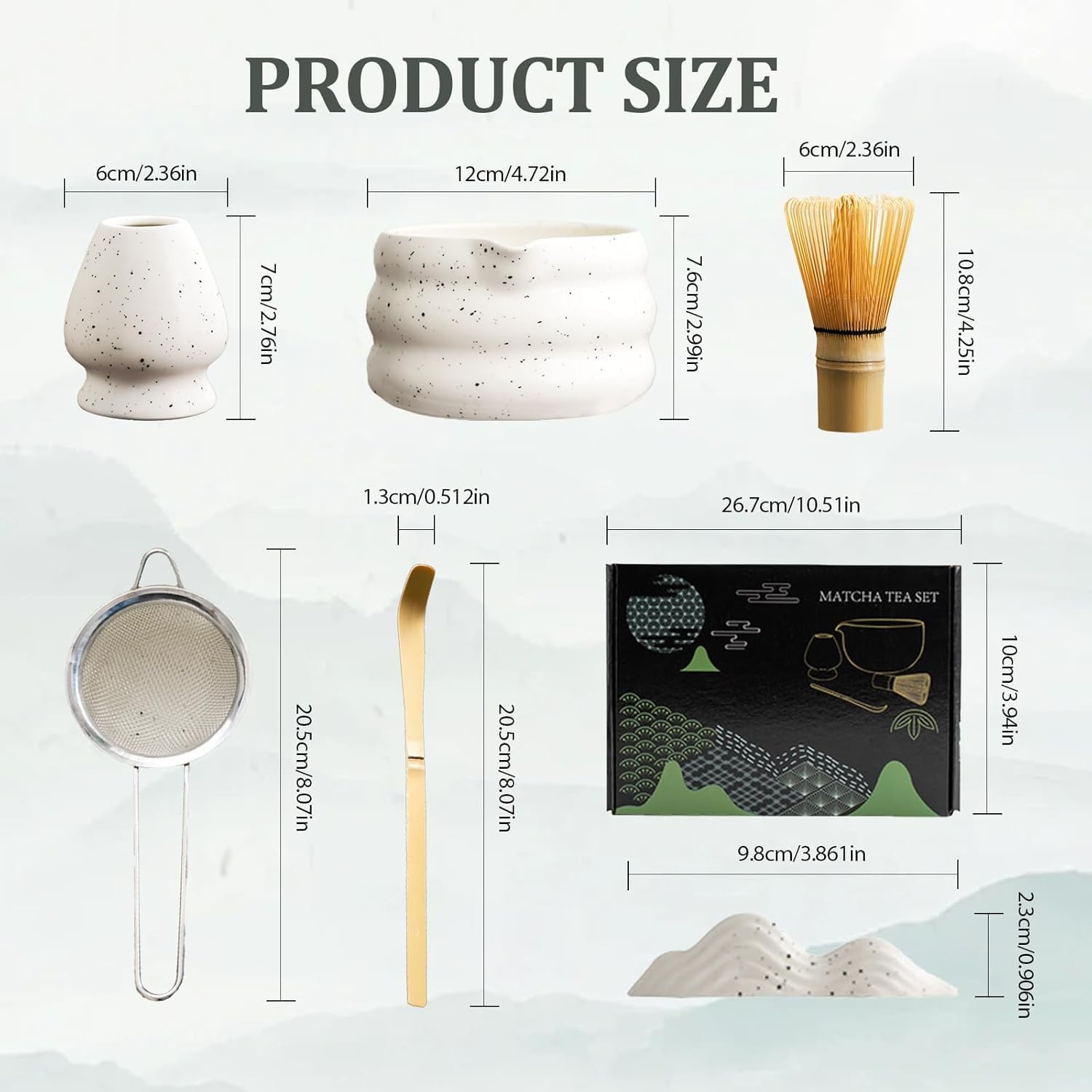 Matcha Whisk Set, Ceramic Matcha Set Includes Matcha Bowl, Matcha Whisk and Holder, Bamboo Scoop, Scoop Rest, Sifter and Tea Towel - 7 Pcs Matcha Kit for Matcha Lovers (White) image number 2