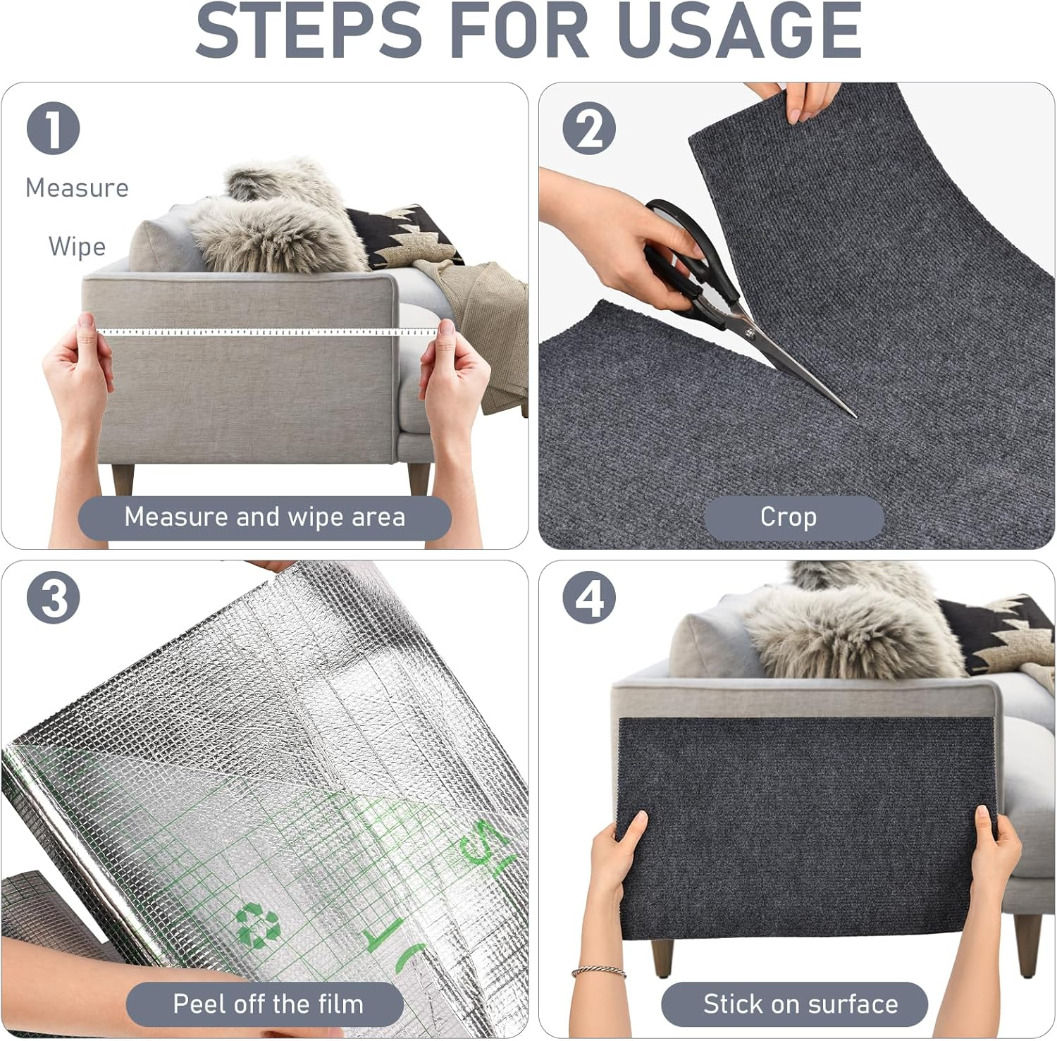 Adiwo 60 Cm X 100 Cm, Self-Adhesive Scratching Mat, Cat Scratching Mat, Scratch Protection, Sofa Cat, DIY Scratching Boards, Scratch Wall for Furniture, Scratching Carpet, Couch Protection (Dark Grey)