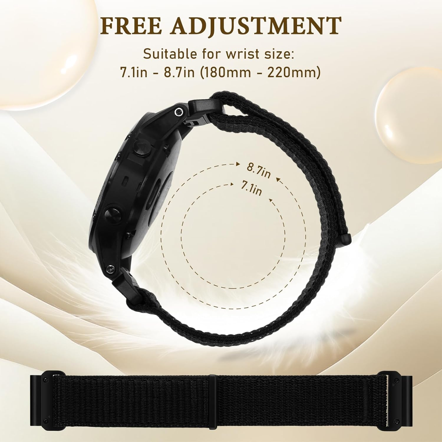 Relting 22Mm Quick Fit Nylon Bands Compatible with Garmin Fenix 8 47Mm/Fenix 7/6/5, Approach S62/S60, Solo Loop Sport Strap for Epix 2/Epix Pro 47Mm/Descent G2/G1 - Black image number 2