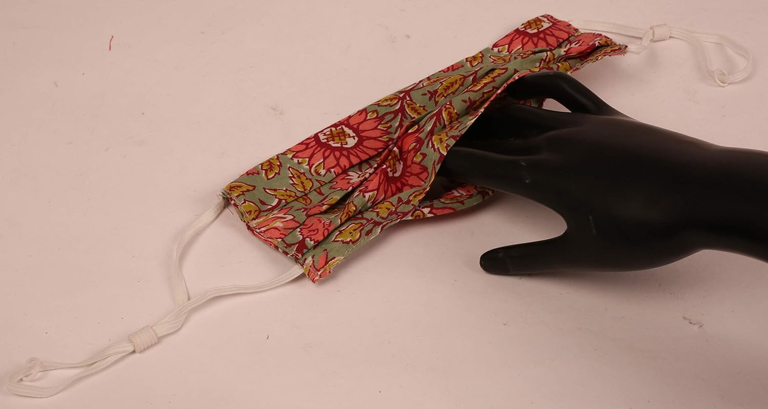 Touchstone Floral Fabric Adjustable Filter Pocket Nose Bridge Double Layer Cotton Face Mask Reusable Washable for Men, Women (Pack of 6). Grey Blue Orange Aqua Pink