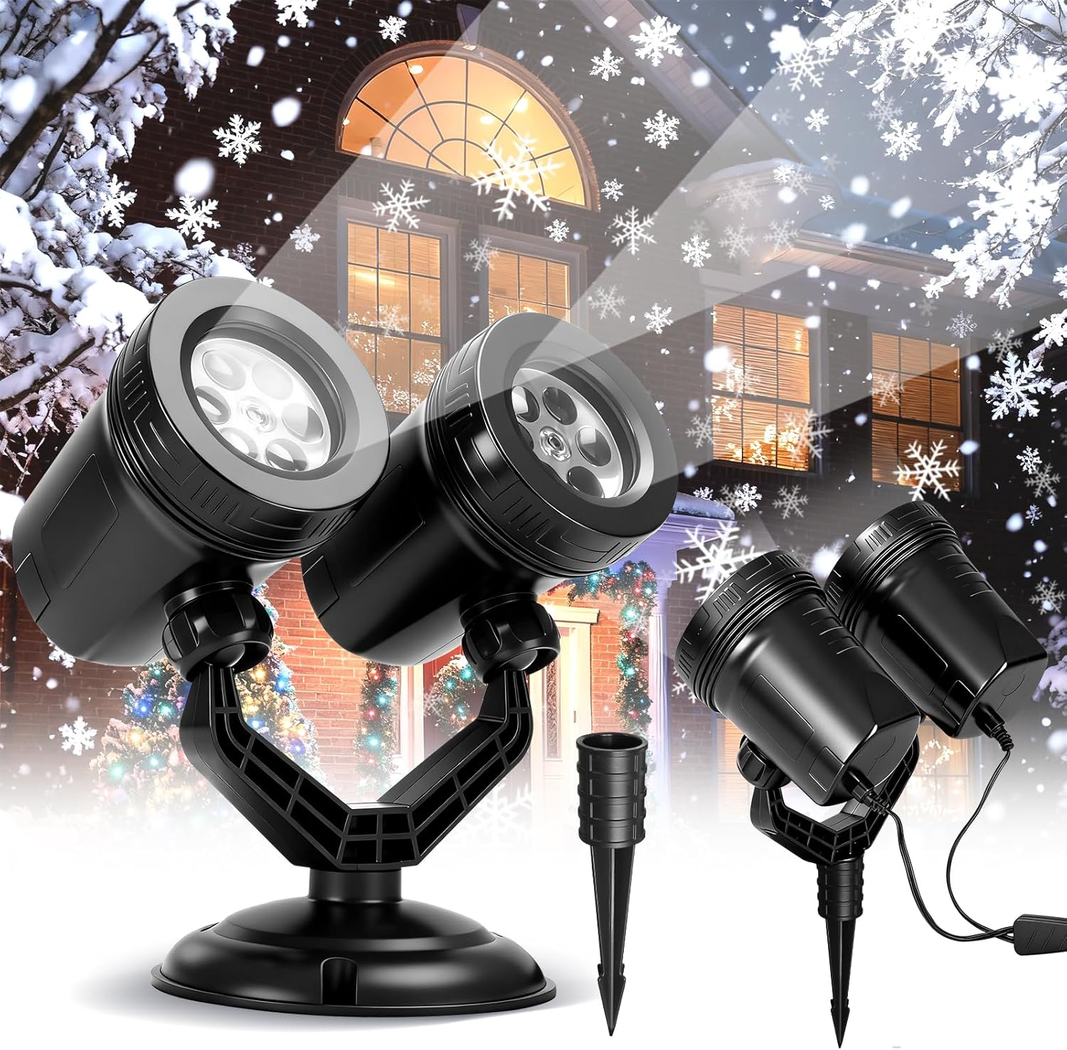 Christmas Projector Light, Double Head IP44 Waterproof & Adjustable Outdoor Snowflake Projector, Led Christmas Light, Xmas Holiday & Party Decorations image number 4