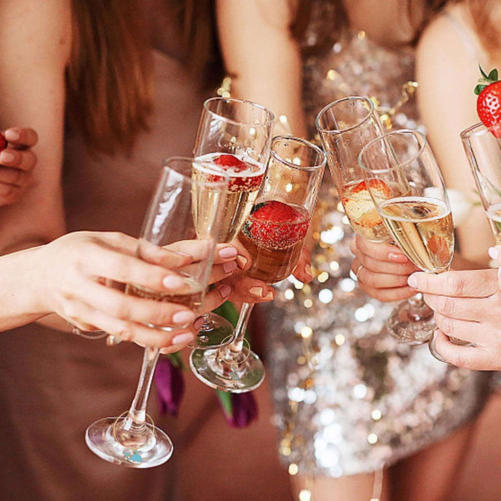 HOBBIESAY 50Pcs Wine Glass Charms with 50Pcs Hoops Unique Drink Markers Assorted Drink Identifiers Mixed Style Wine Charms Accessories for Party Cocktail Wedding and Wines Tasting Events image number 4