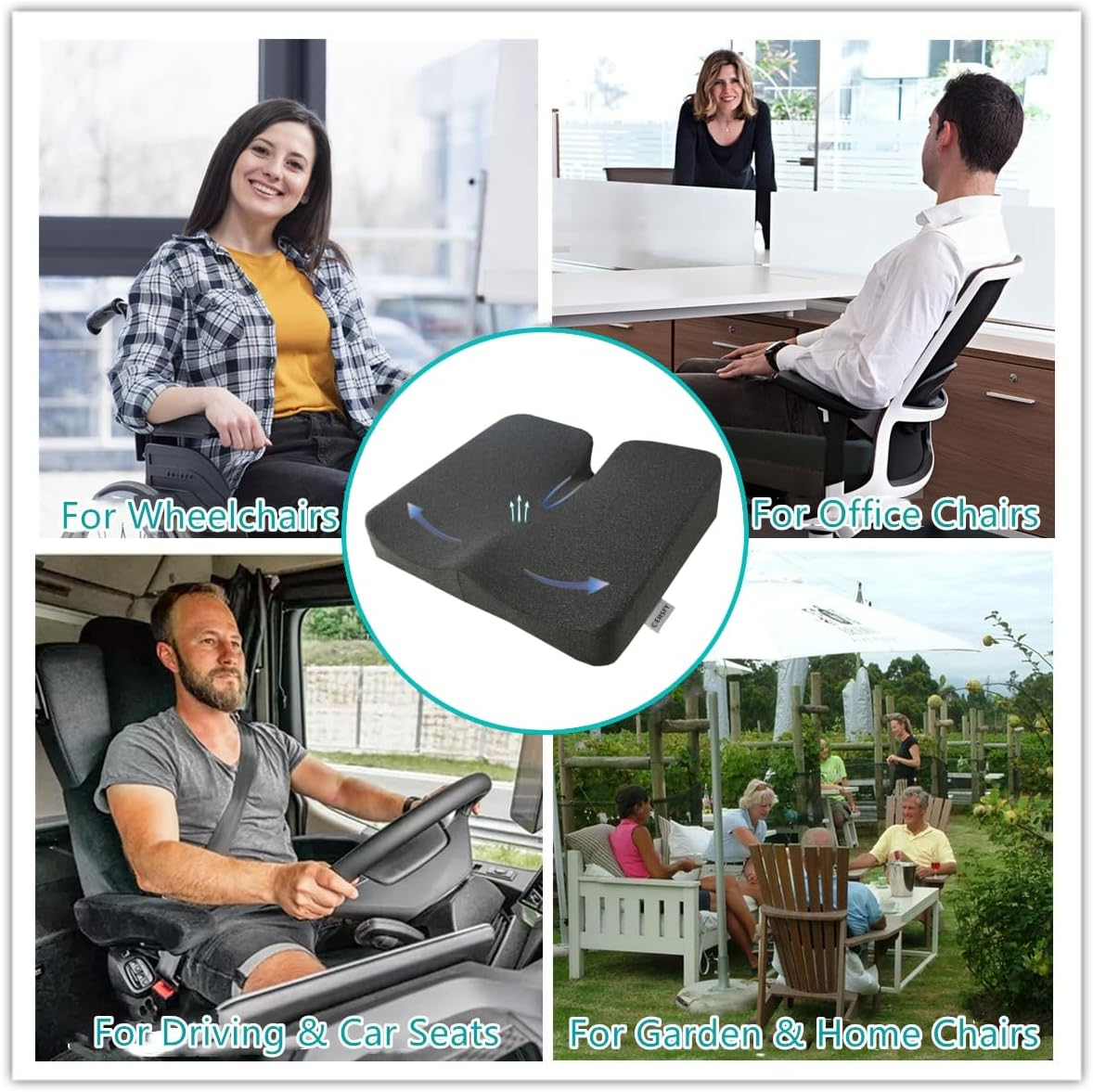 Seat Cushions for Office Chairs Memory Foam Pressure Relieving Pads Comfort Coccyx Pillow Booster Cushion for Chairs Car Seats Wheelchair（Grey） image number 1