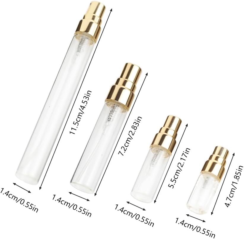 IMIROOTREE 20Pcs Clear Glass Mist Spray Bottle Atomizer Refillable Empty Sample Containers with Golden Lids for Cleaning, Essential Oils, Travel (2Ml) image number 3