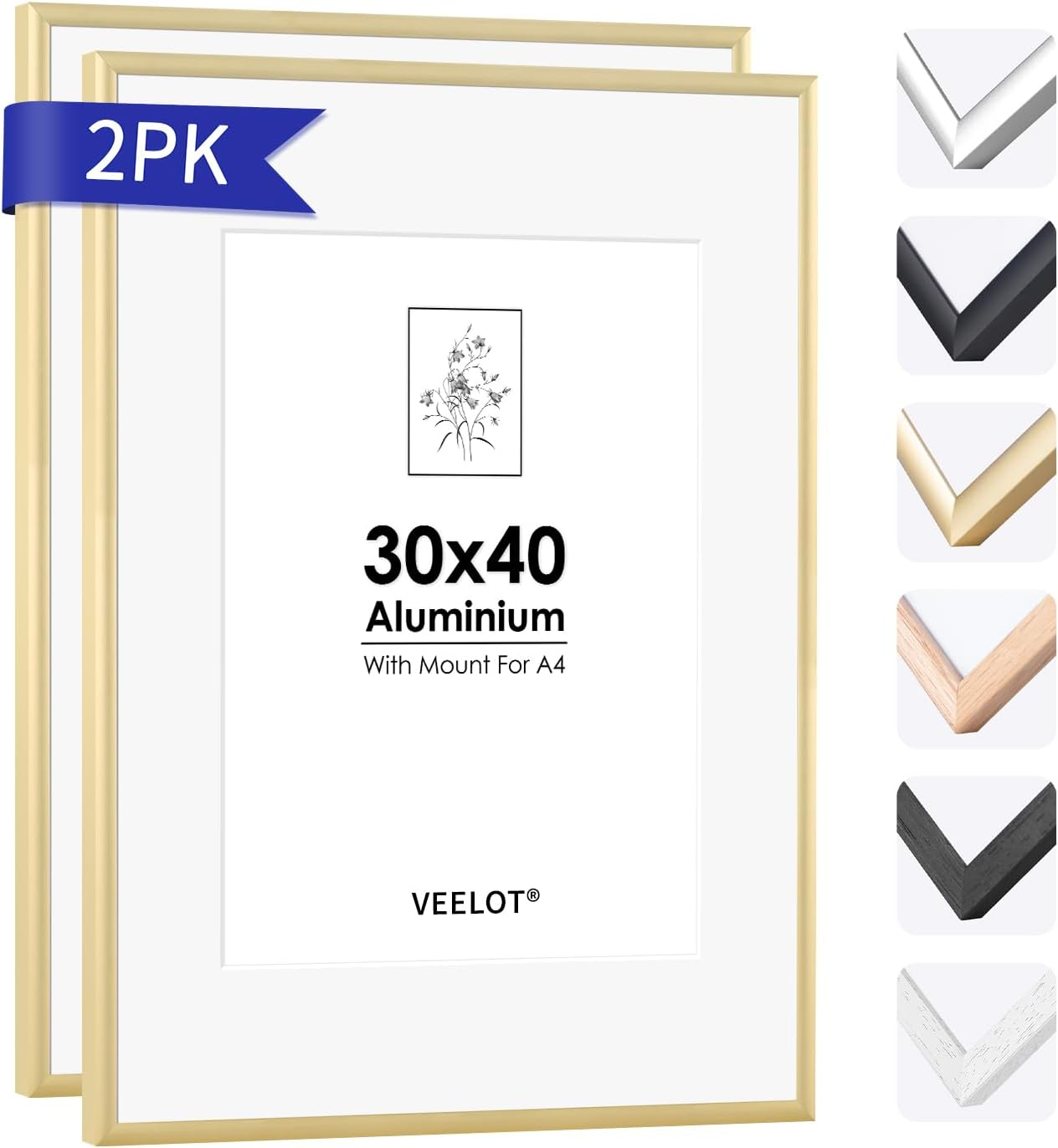 Picture Frame, Aluminium Photo Frame, Classic Minimalist Certificate Frame with Plexiglass, for Wall Mounting and Home Decoration