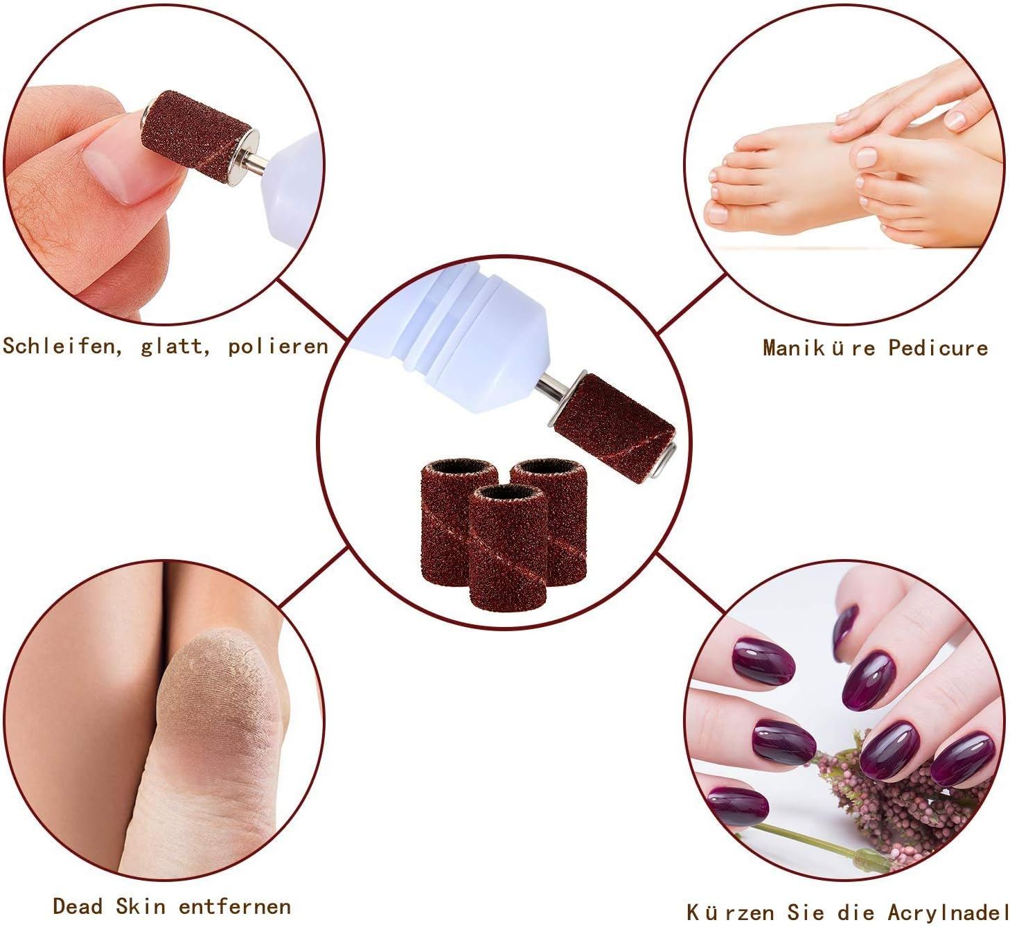 Voarge Pack of 100 Sanding Caps Drill Sanding Bands, 180 Inch Nail Cutter Attachment for Manicure Pedicure Nail Design Nail Art Nail Care image number 3