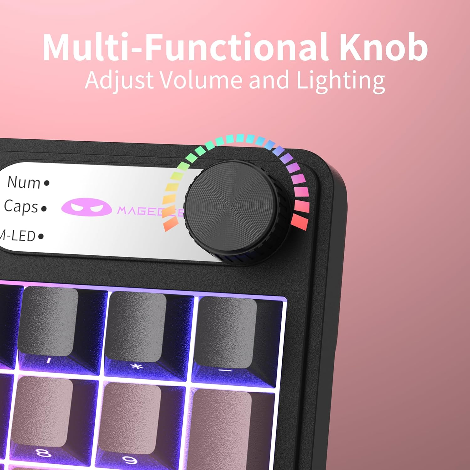 Magegee GK960 Wireless Gaming Keyboard, RGB Tri-Mode Wired/Bt/2.4G Creamy Keyboard with Number Pad, 4000Mah Battery, Knob Control, Side Printed Keycaps, 19-Key Anti-Ghosting for Win/Mac (Black & Pink) image number 2