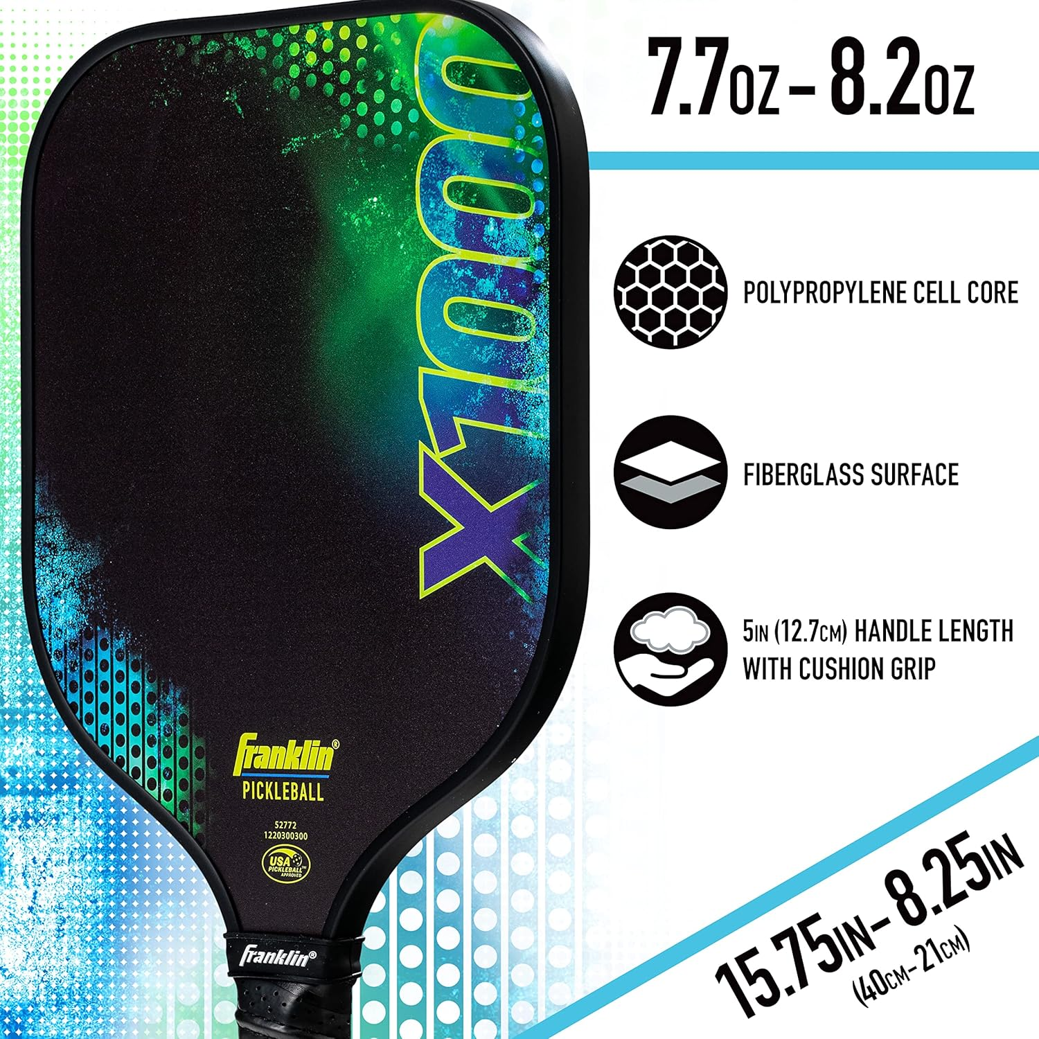 Franklin Sports Pickleball Paddle - X-1000 Polypropylene Core Pickleball Racket - Official USA Pickleball (USAPA) Approved Pickleball Paddle - Lightweight Pro Racket - 8Mm Thick Core - White image number 2