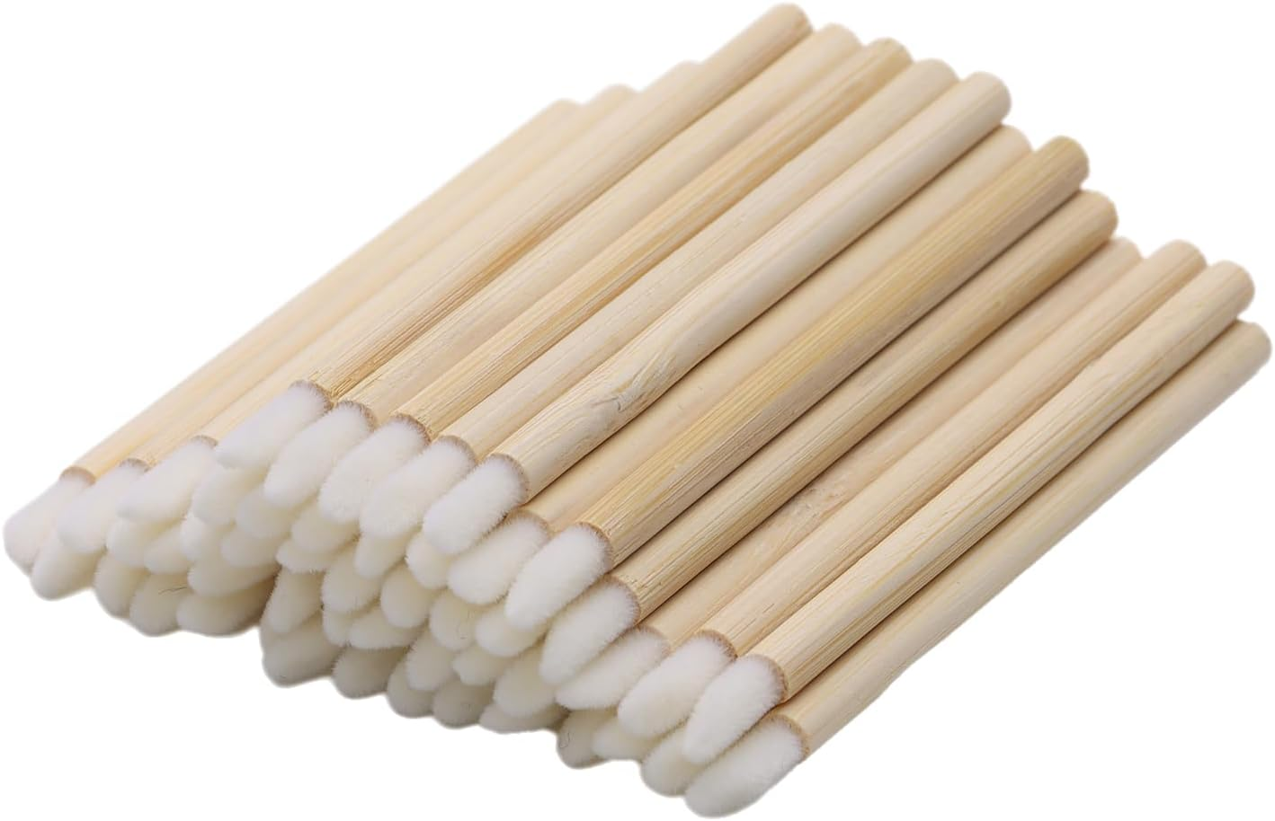 100 Pcs Wooden Makeup Lip Brushes Lint-Free Applicator Lip Gloss Wand with Bamboo Handle for Eyelash Extension Makeup Tools image number 1