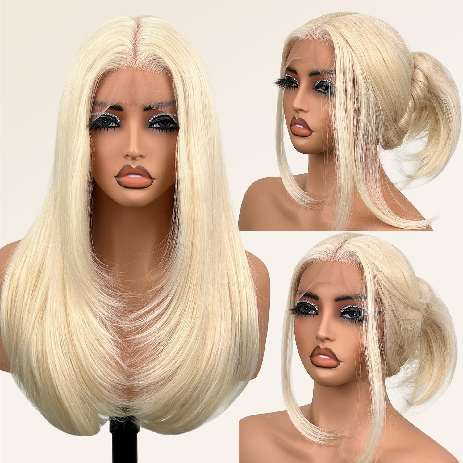 Glueless Synthetic Lace Front Wig 26 Inches Long Straight Black Wigs for Women 13X5X1 HD Lace Hand Tied Pre Plucked Hairline