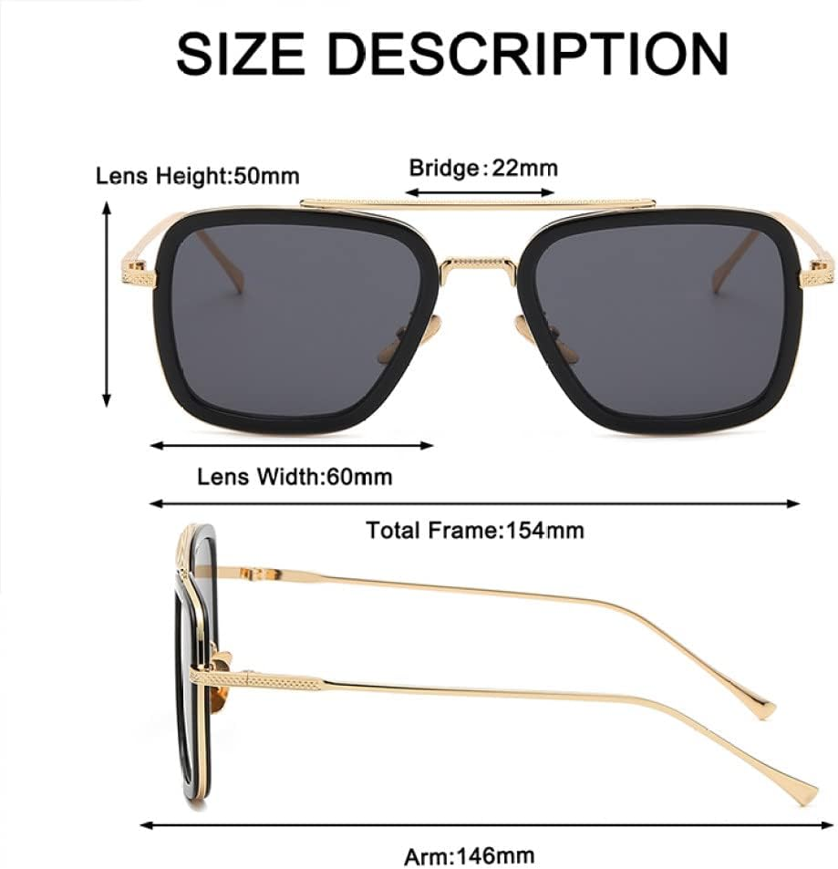 Steampunk Men Square Sunglasses Sun Glasses Vintage Metal Eyewear Sunglass UV400 Male - C10 Gold Black image number 4