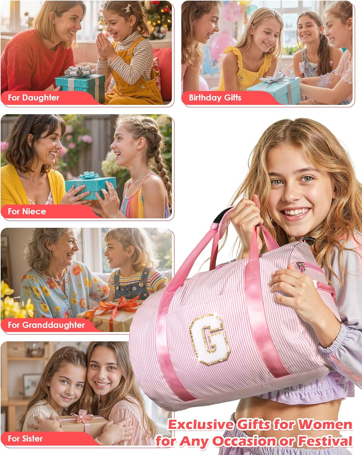 Vogewood Gift for Teenager, Girls Travel Duffle Bag, Kids Initial Overnight Duffel Bags with Shoe Compartment, Personalized Weekender Bag with Makeup Pouch, Teen Girl Gifts Trendy Stuff, Pink, C image number 4