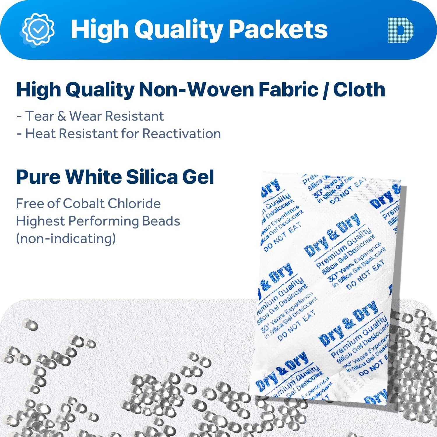 Dry & Dry 30 Gram [20 Packets] Silica Gel Packets Desiccants, Silica Packets - Rechargeable Silica Gel Packs, Silica Gel Packets, Desiccants Packets, Silica Gel image number 4