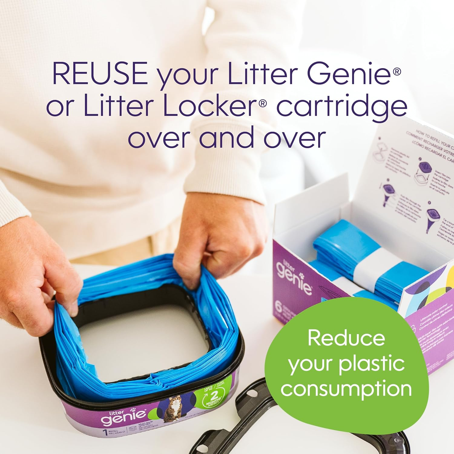Litter Genie Refill Bags | Stand Alone Genuine Film 6 Pk | Compatible with Litter Genie Standard and Jumbo Refills | Ultimate Odor Control Cat Litter Bags | up to 12 Months of Supply for One Cat image number 3