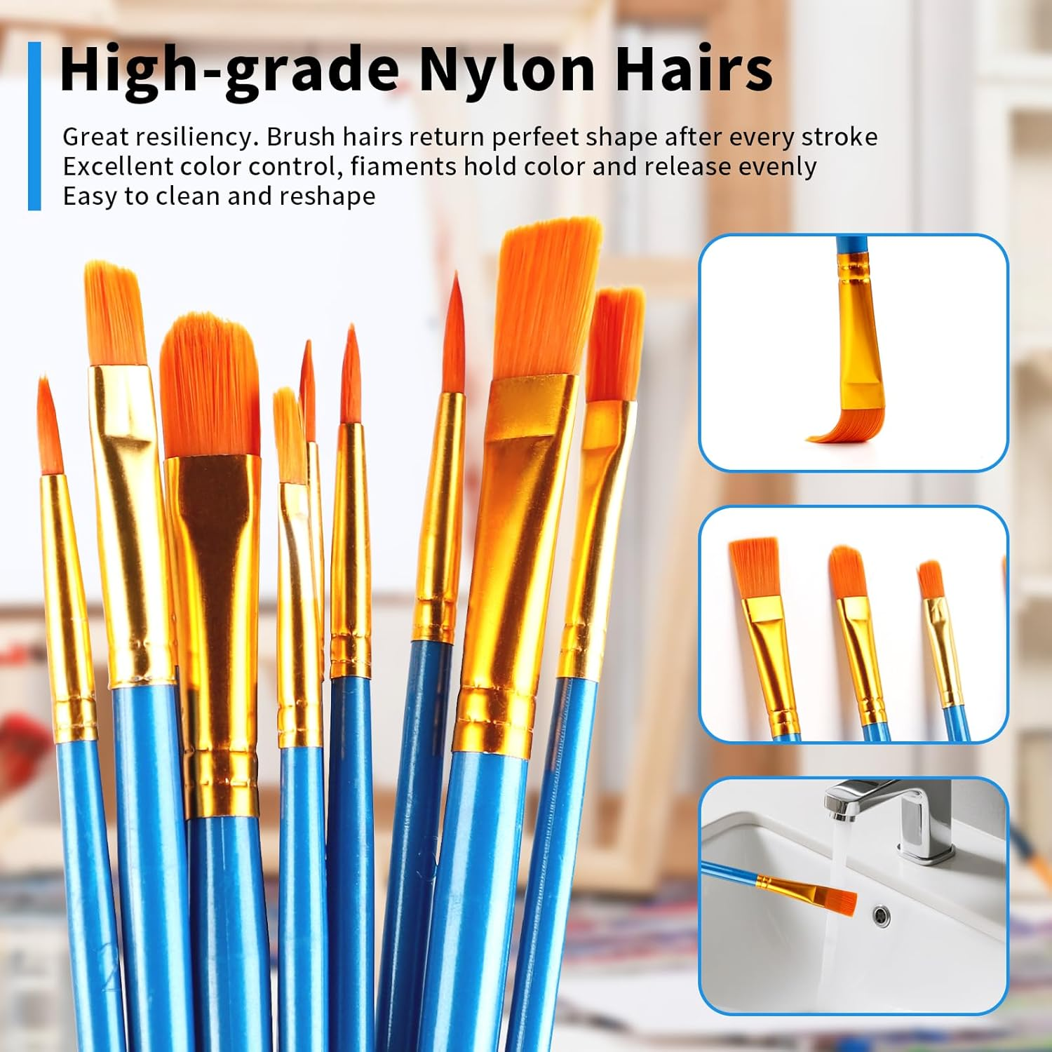 Paint Brushes Set, 2 Pack 20 Pcs round Pointed Tip Nylon Hair Acrylic Paint Set, Oil Watercolor Brushes for Face Painting, Canvas, Rock Painting, for Beginners and Artists, Blue image number 3