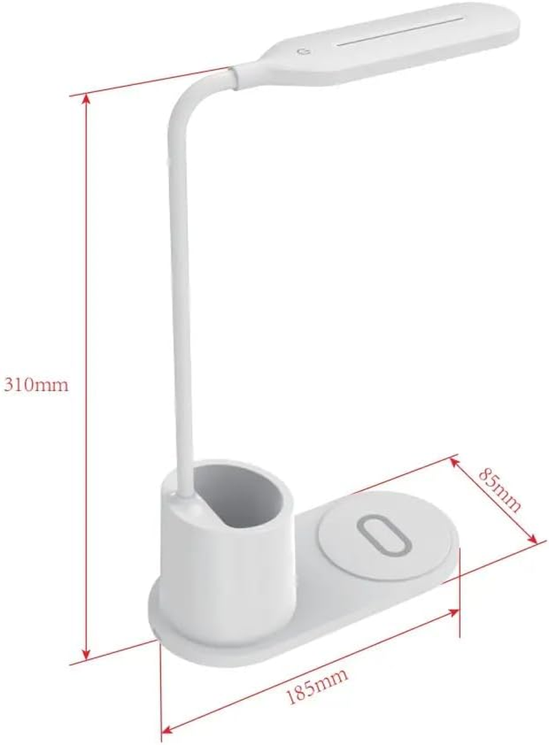 Zenly LED Desk Lamp - Bedside Table Lamp | Eye Caring LED Touch Lamp with 3 Color Modes | Dimmable USB Office Desk Light | Desk Lamp with Wireless Charger | Study Lamp with Adapter (White) image number 4