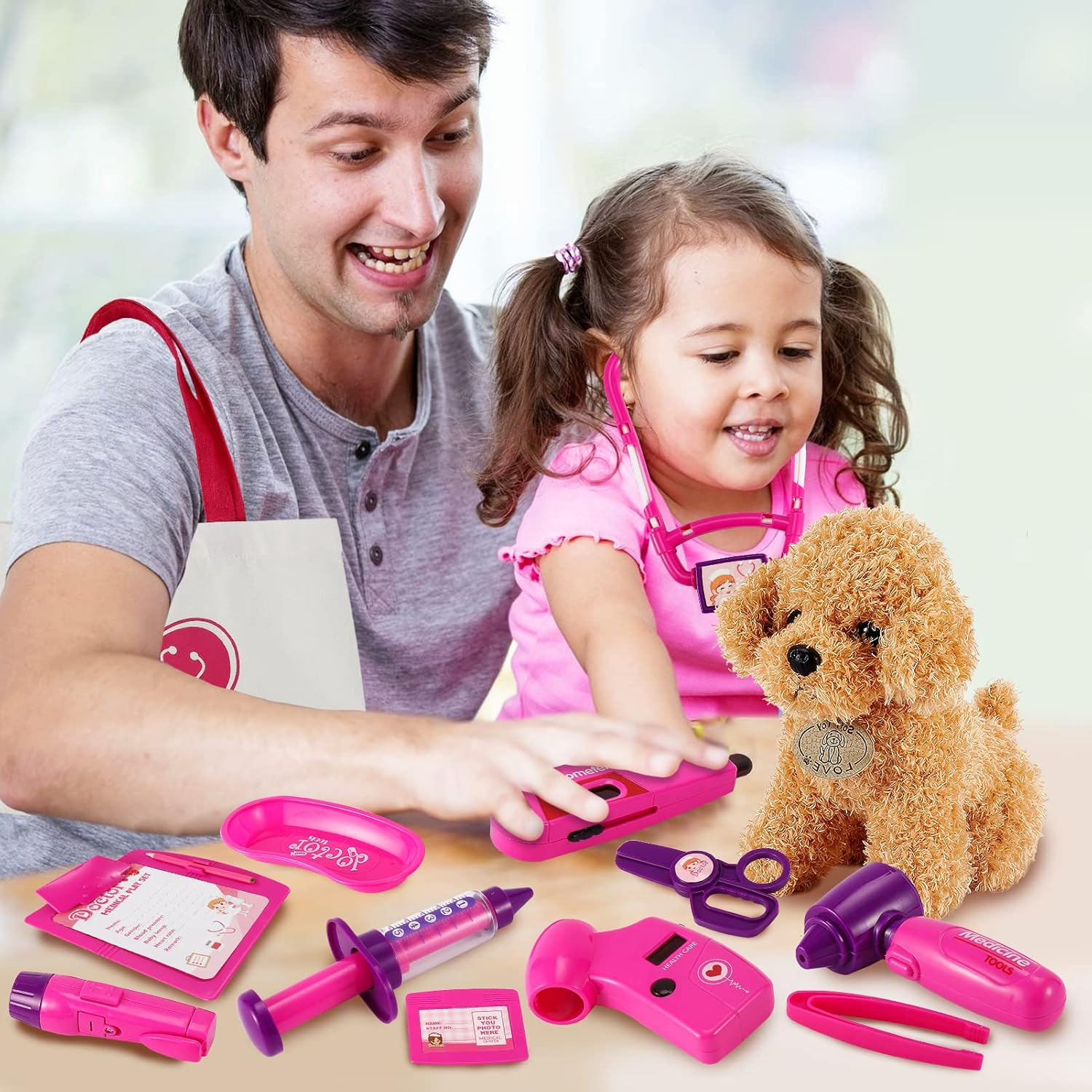 HERSITY Veterinarian Play Set Doctor Case Children from 3 Years, Doctor Role Play Veterinary Case with Plush Dog Doctor Toy, Children'S Toy Gifts for Girls Boys 4 5 6 Years Birthday image number 5