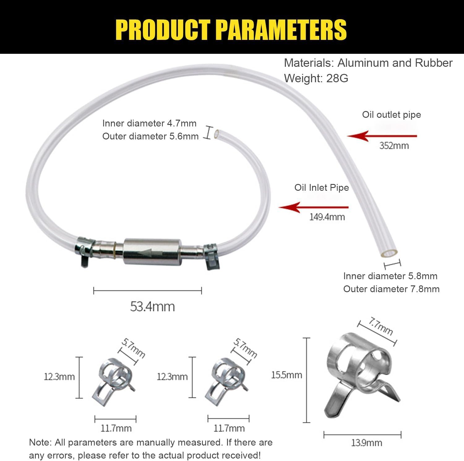 3 PCS Universal Fluid Deflerator, Brake Bleed Hose, Brake System Bleeding Tools, Auto Motorcycle Clutch One-Way Check Valve Tube Deflation Tool Kit Hose with Metal Clamp image number 2