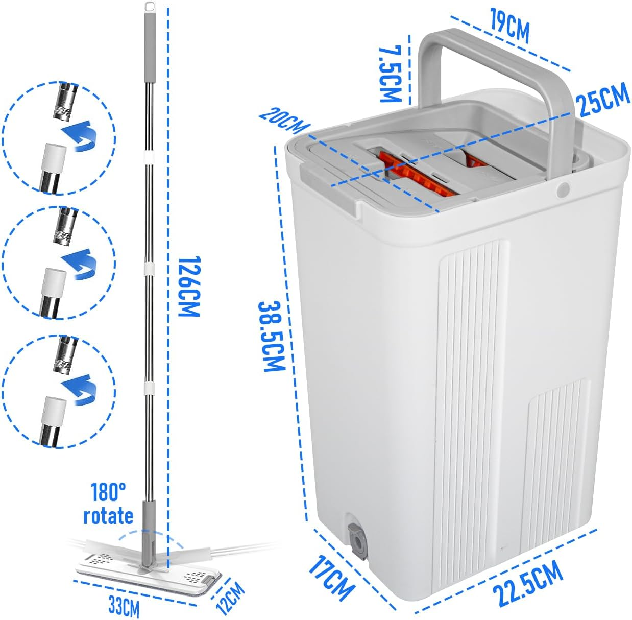 Yarra Supply Flat Floor Mop Bucket Set, Mop and Bucket Wringer Set with Stainless-Steel Handle,10 Washable & Reusable Microfiber Pads, for Home House, Hardwood Laminate Floors image number 2