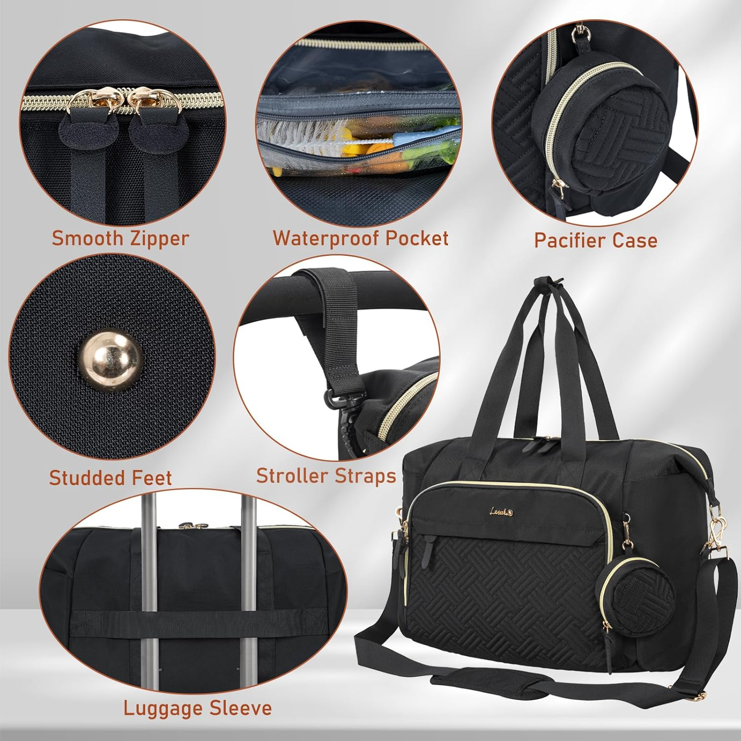 7Pcs Diaper Bag Tote, Large Mommy Travel Diaper, Baby Diaper Tote Bag for Mom Hospital Bags Baby Bag, Black image number 1