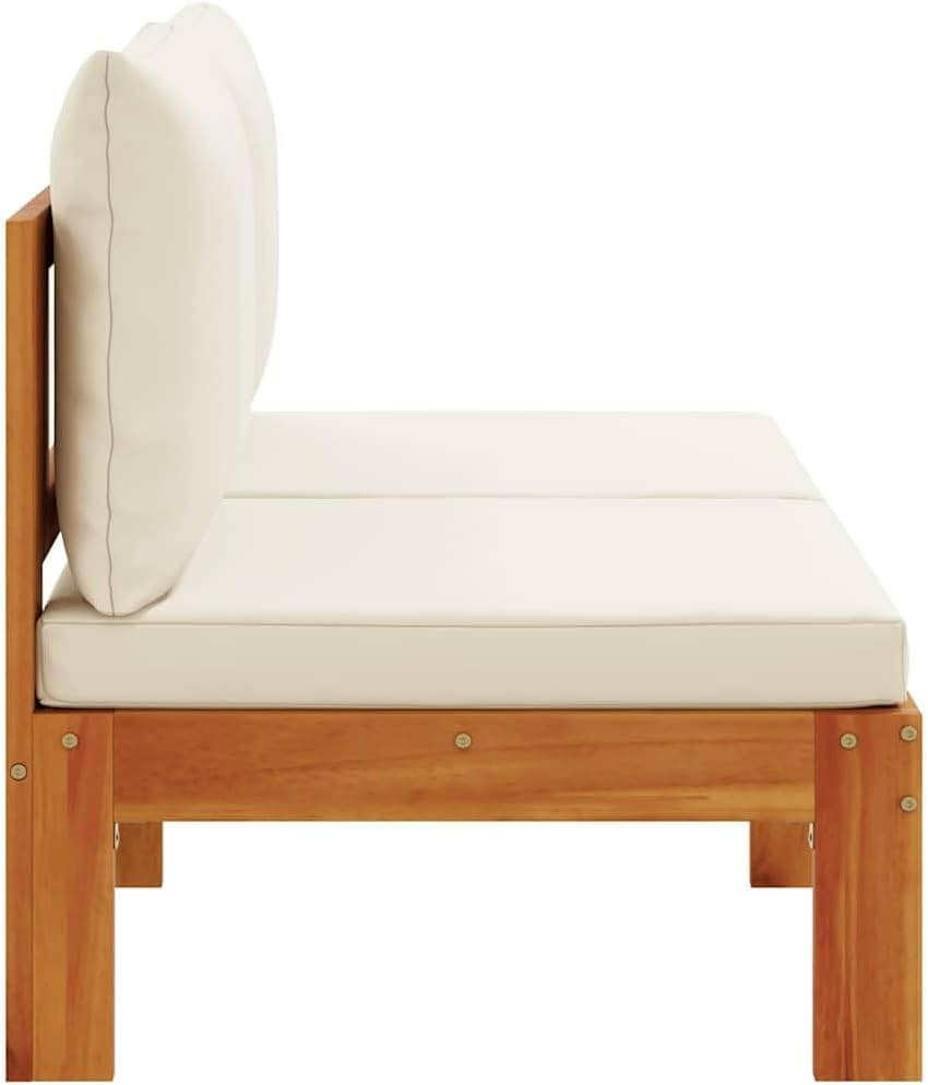 Vidaxl Garden Sofa - Outdoor 2-Seater Solid Wood Acacia with Cushions - Modular Patio/Lounge Deck Seating, Cream/Brown