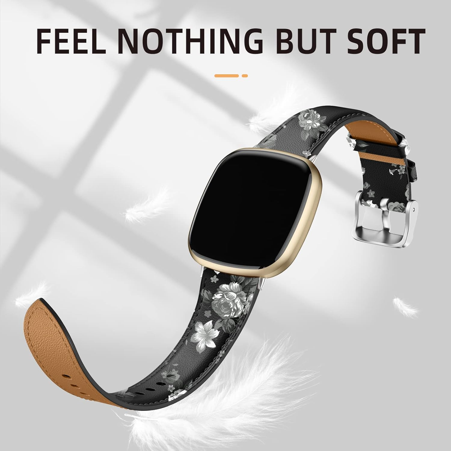 Getino Compatible with Fitbit Sense 2/Sense Bands/Versa 4/Versa 3 Bands Women Men, Soft Top Grain Genuine Leather Strap Accessories for Fitbit Sense/Sense 2/ Versa 4/ Versa 3 Smartwatch image number 3