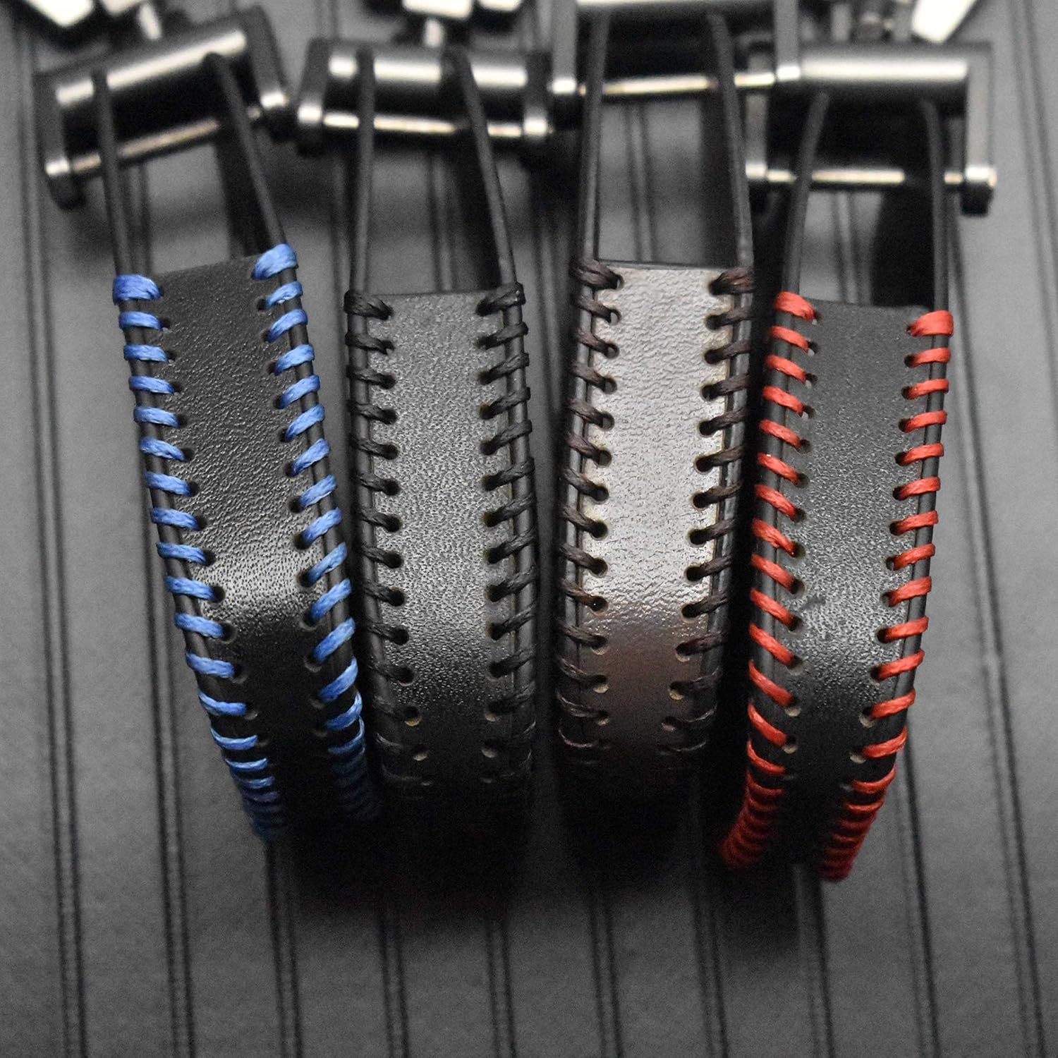 Ontto Genuine Leather Keycase Smart Remote Car Key Fob Cover Shell with Keyring Fit for Subaru Outback XV Forester Legecy Keyless Entry Key Skin Protector Blue String - Blue image number 3