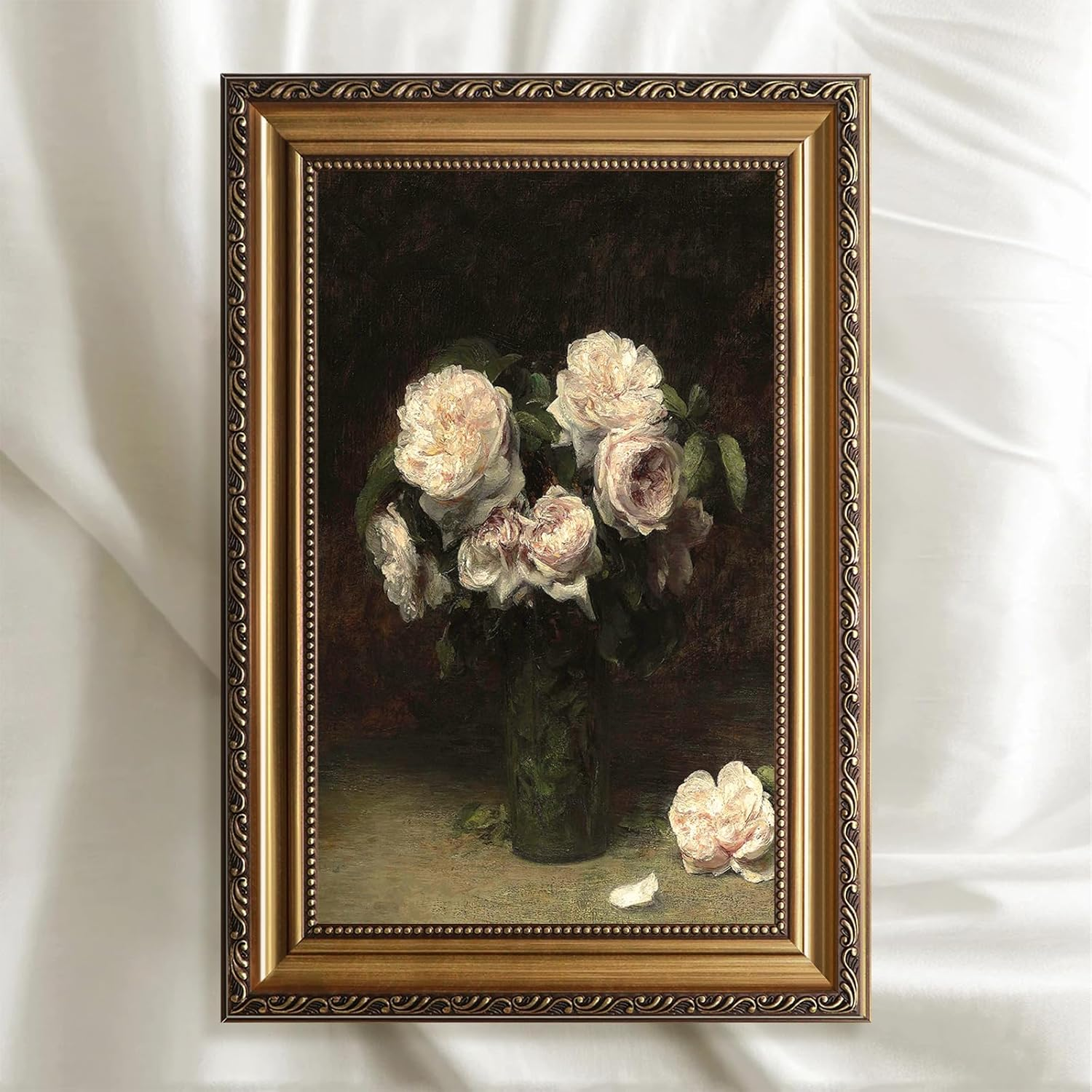 ASTRDECOR Vintage Floral Wall Art, Gold Framed Canvas Wall Art Moody Dark Roses Painting, Vintage Flower Art Print for Kitchen Bedroom Bathroom Wall Decor, French Country Decor - 16" X 24" image number 6